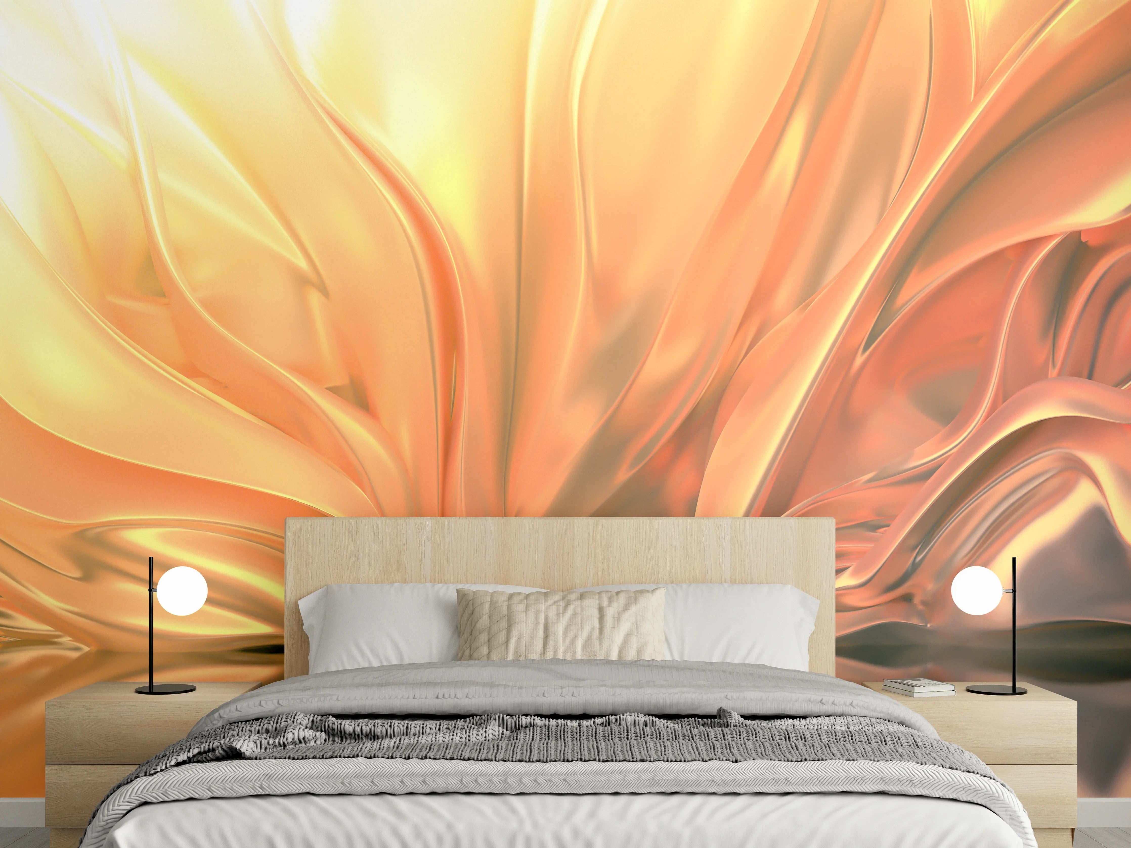Wandverkleidung Schlafzimmer - Abstrakte goldene Blütenwellen