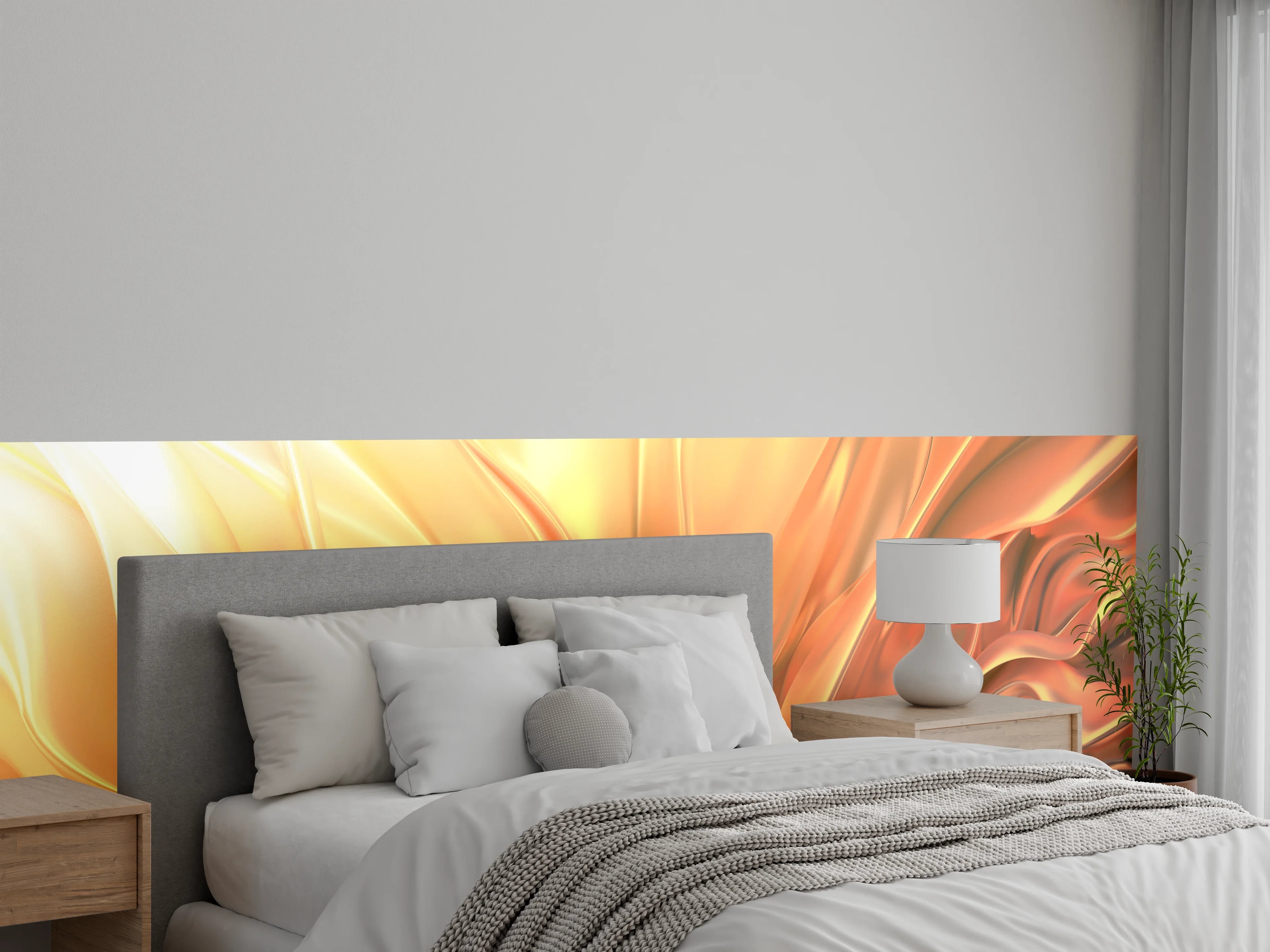 Wandverkleidung Schlafzimmer - Abstrakte goldene Blütenwellen