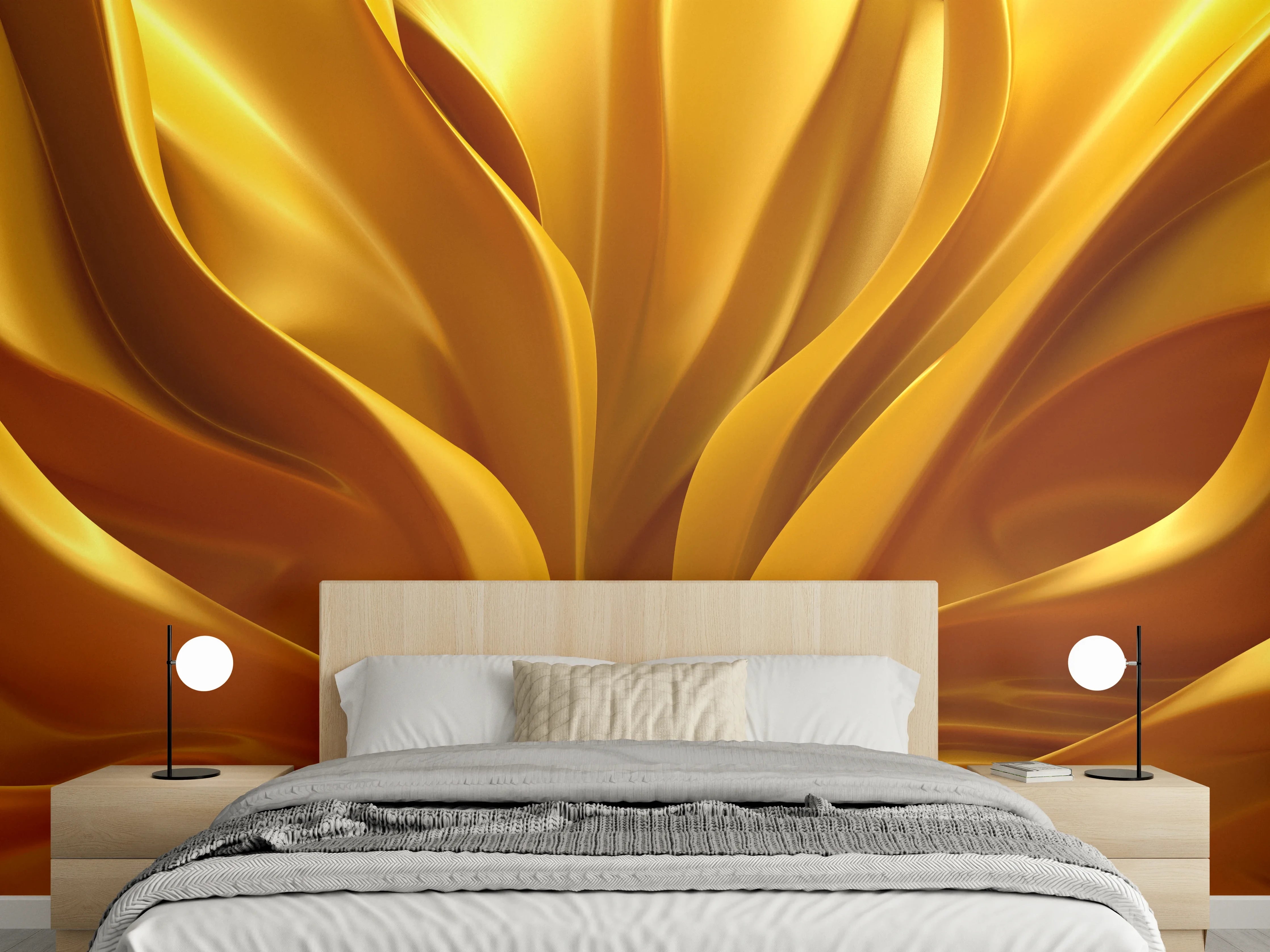 Wandverkleidung Schlafzimmer - Abstrakte goldene Faltenstruktur