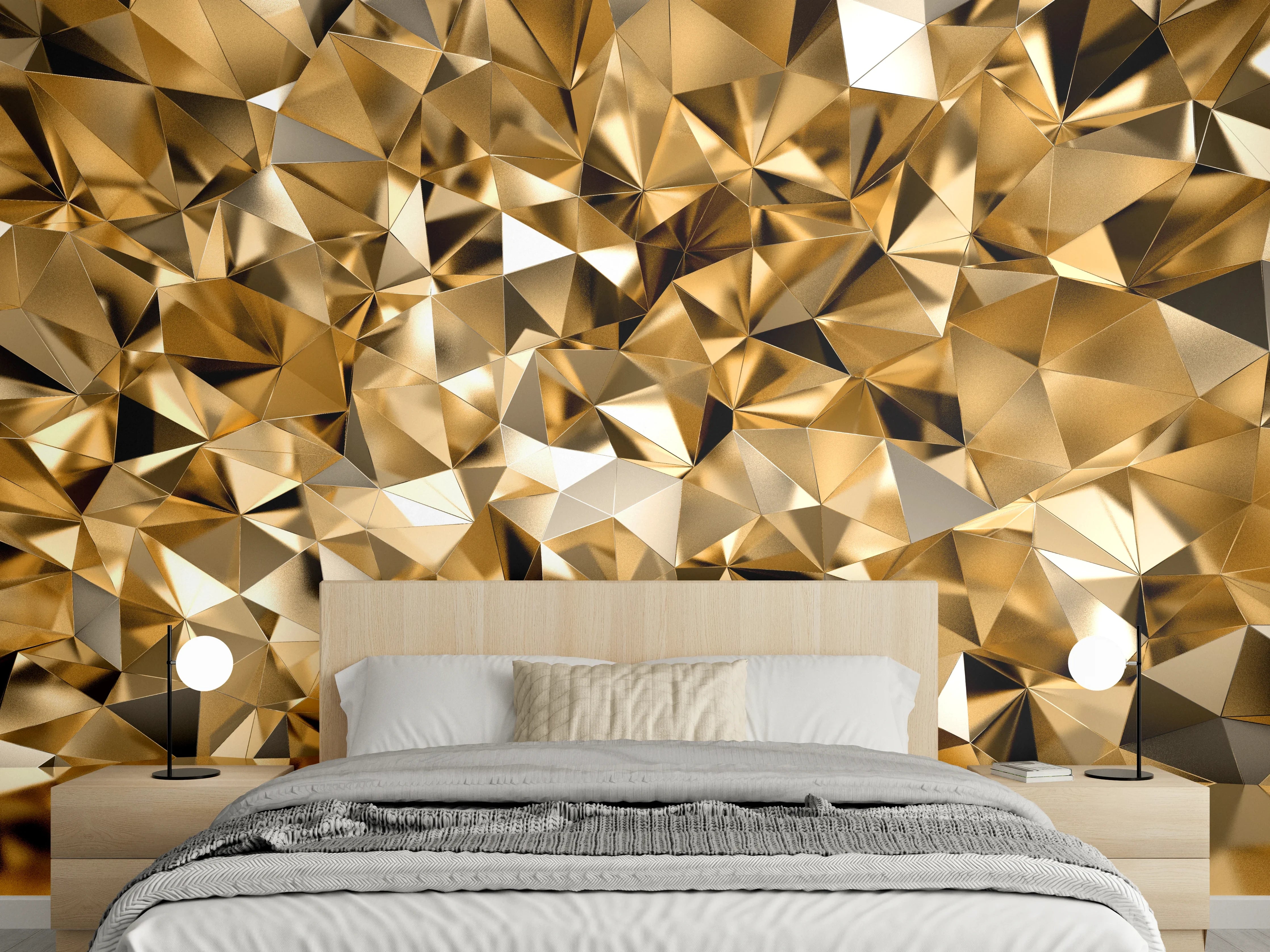 Wandverkleidung Schlafzimmer - Abstrakte goldene Polygon-Struktur