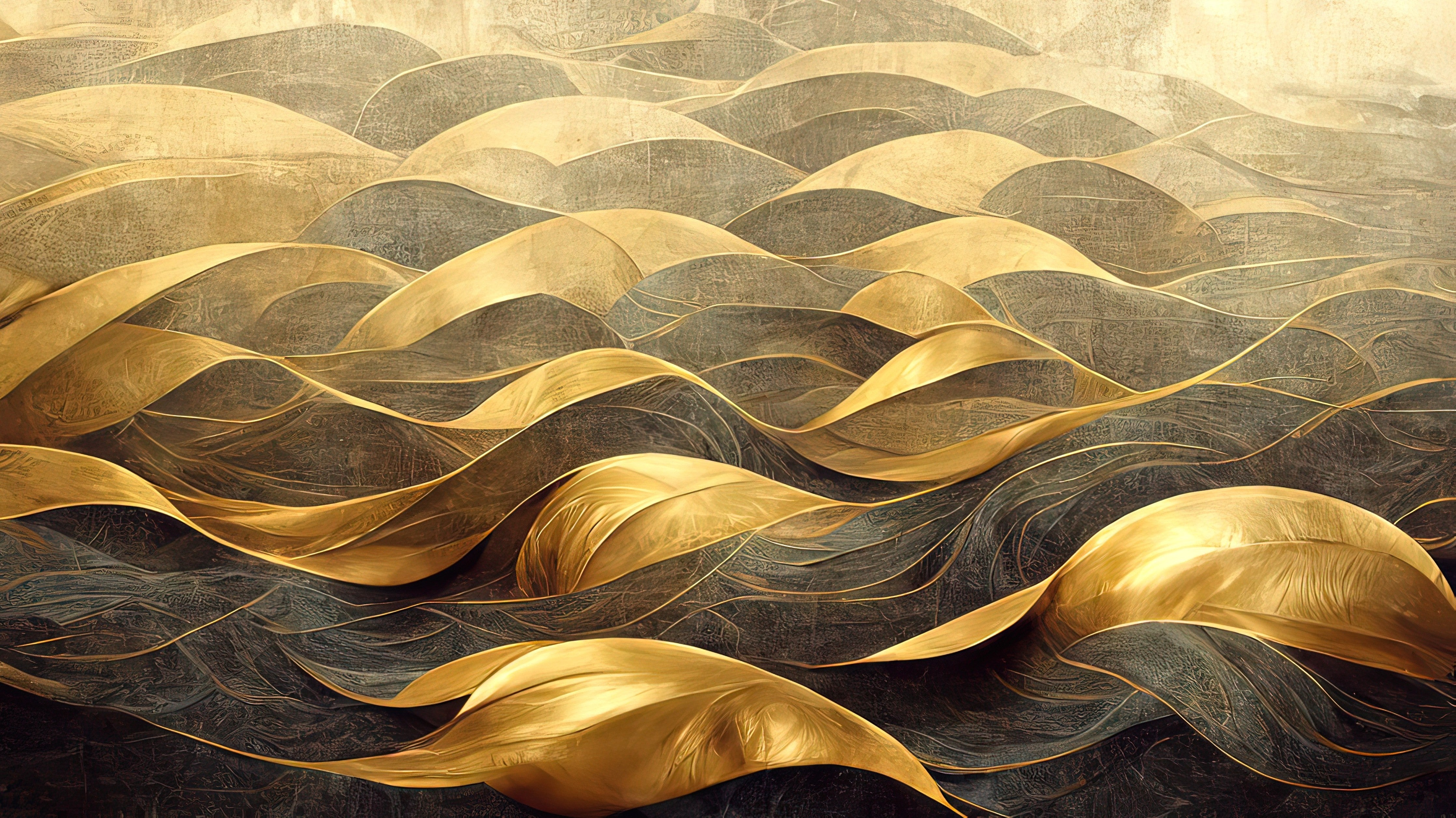 Wandverkleidung Schlafzimmer-Abstrakte goldene Wellen – Elegante Wandkunst