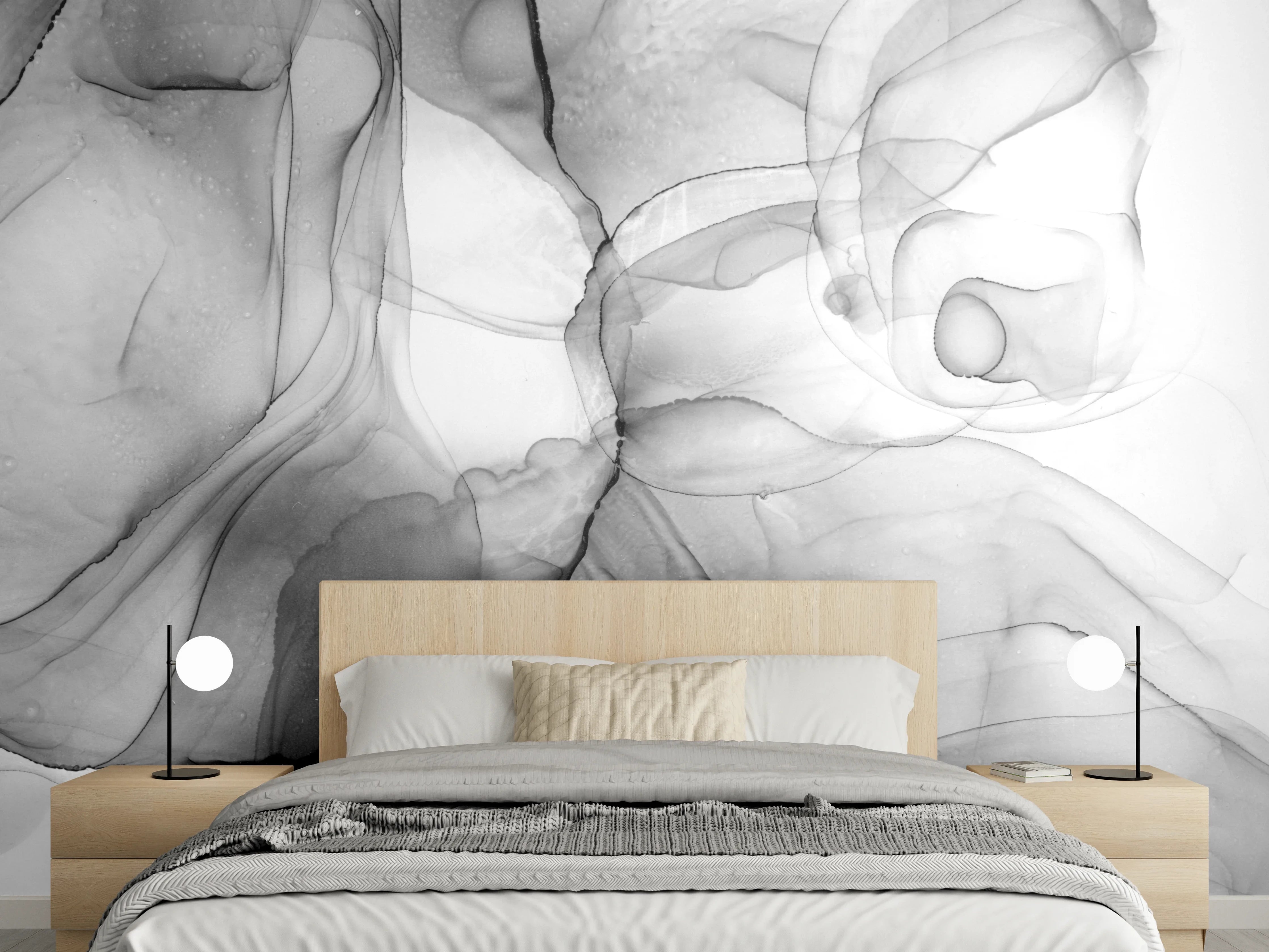 Wandverkleidung Schlafzimmer - Abstrakte graue Kunst auf Leinwand