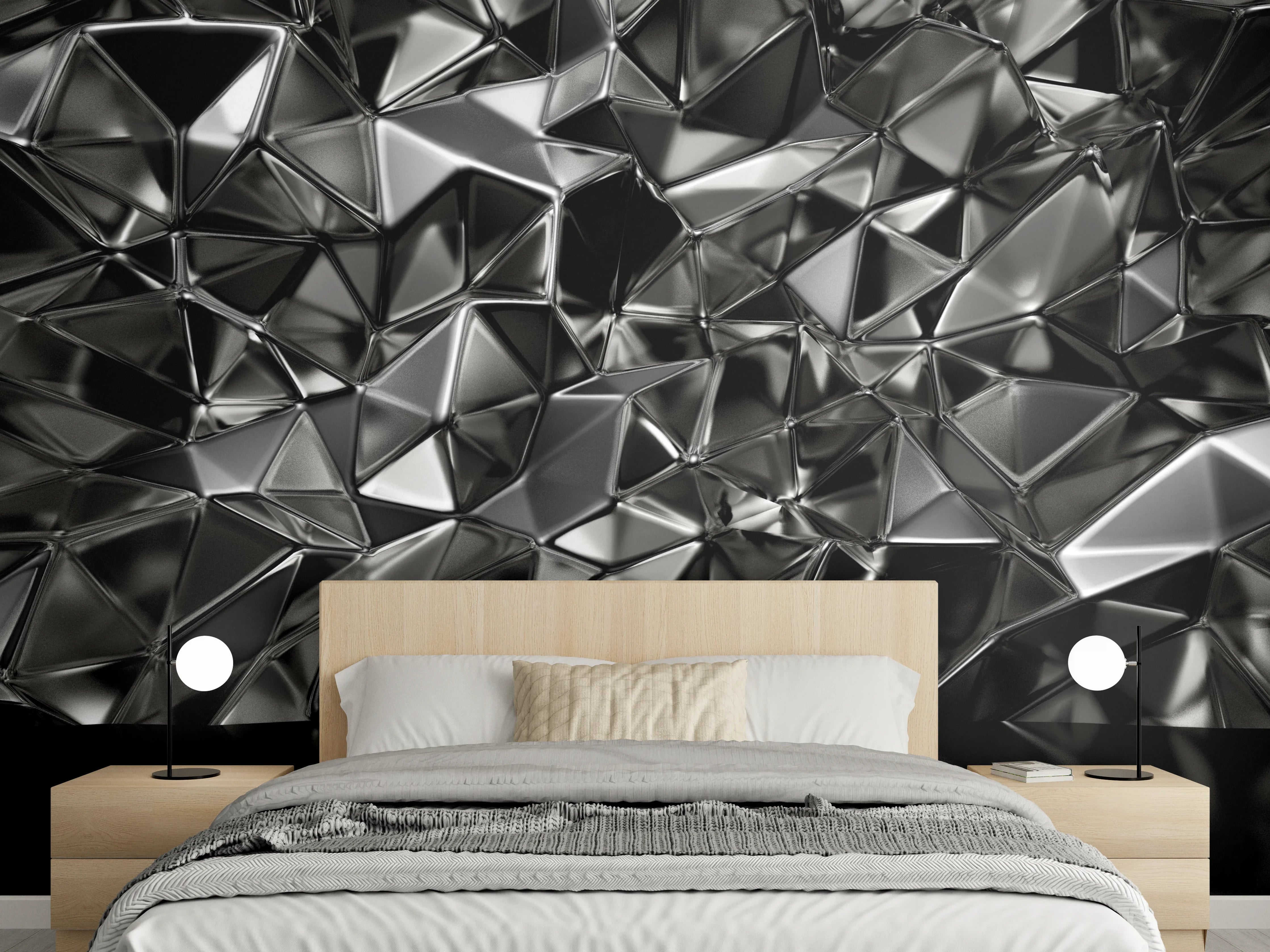 Wandverkleidung Schlafzimmer - Abstrakte metallische Polygon-Struktur