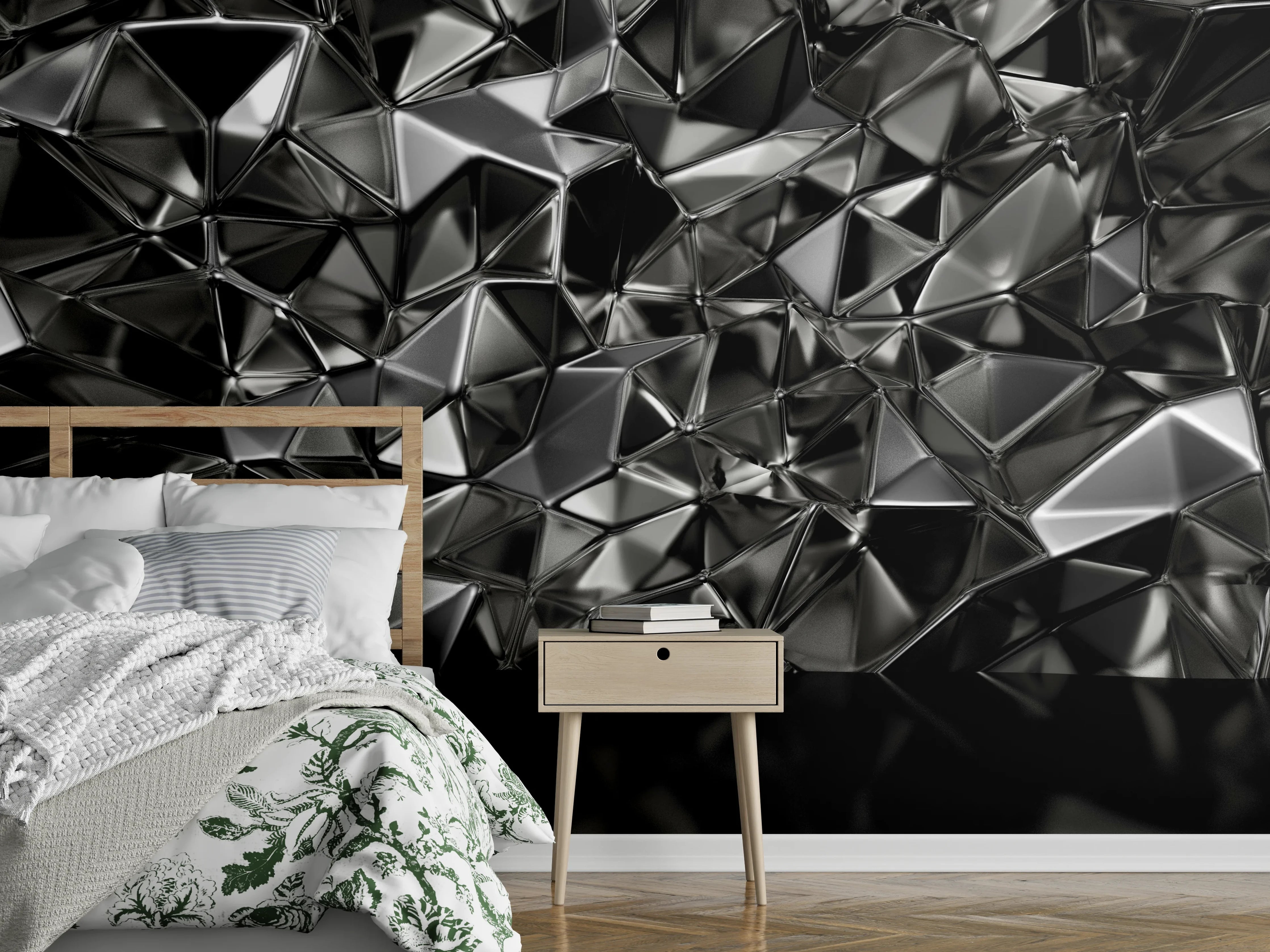 Wandverkleidung Schlafzimmer - Abstrakte metallische Polygon-Struktur