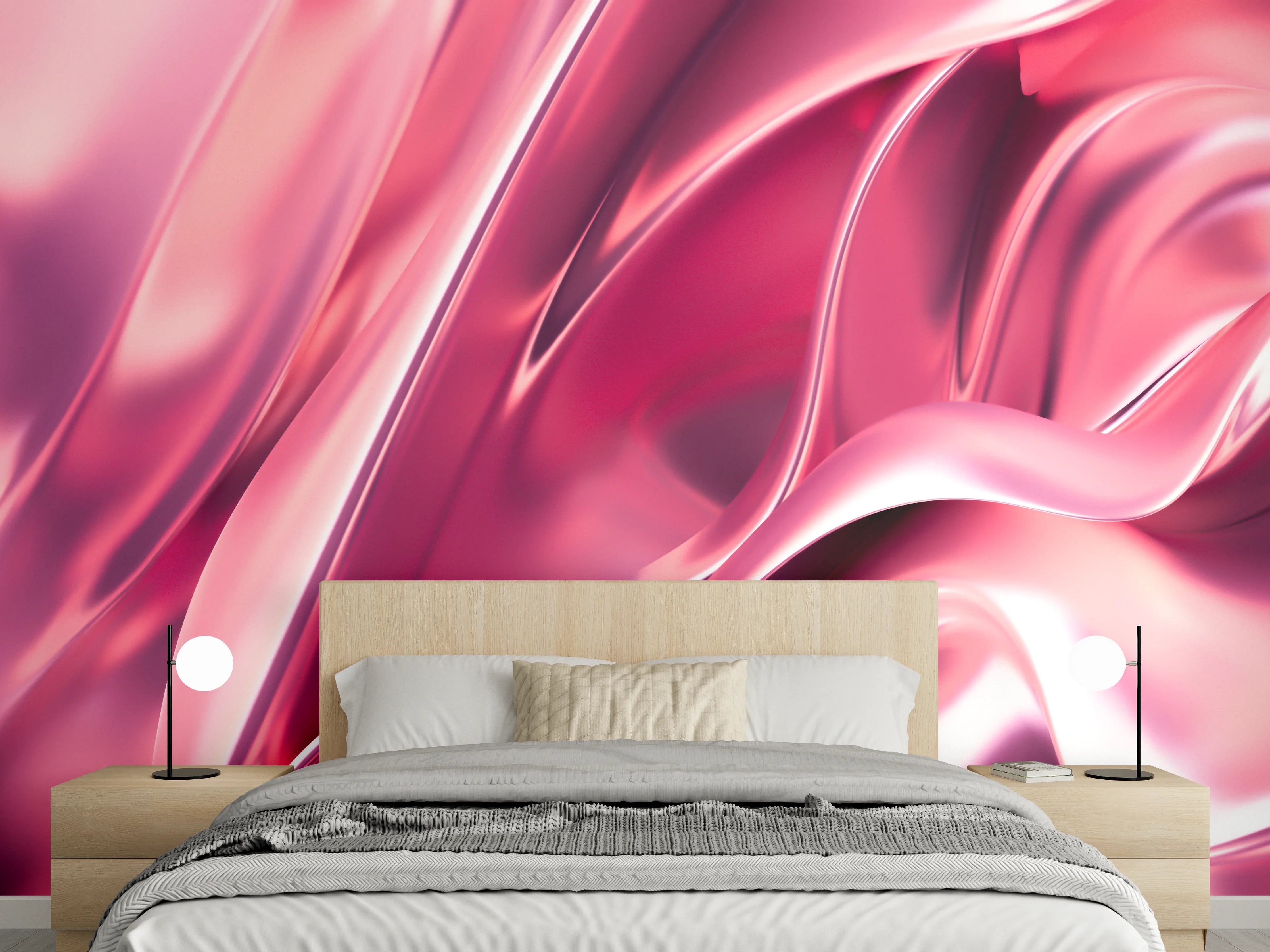 Wandverkleidung Schlafzimmer - Abstrakte rosafarbene Glanzoptik Wanddekor
