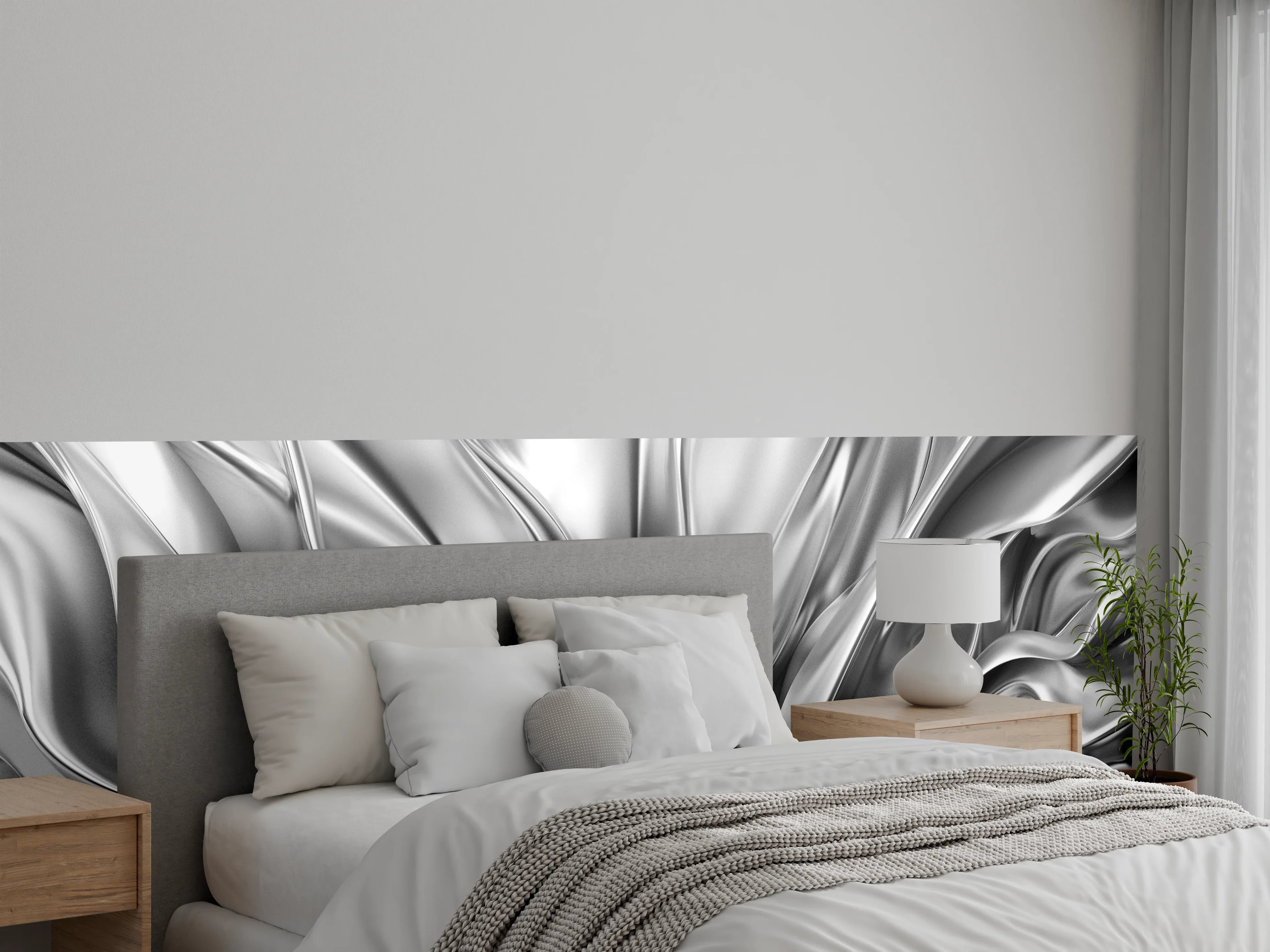 Wandverkleidung Schlafzimmer - Abstrakte silberne Wellen Wanddekor