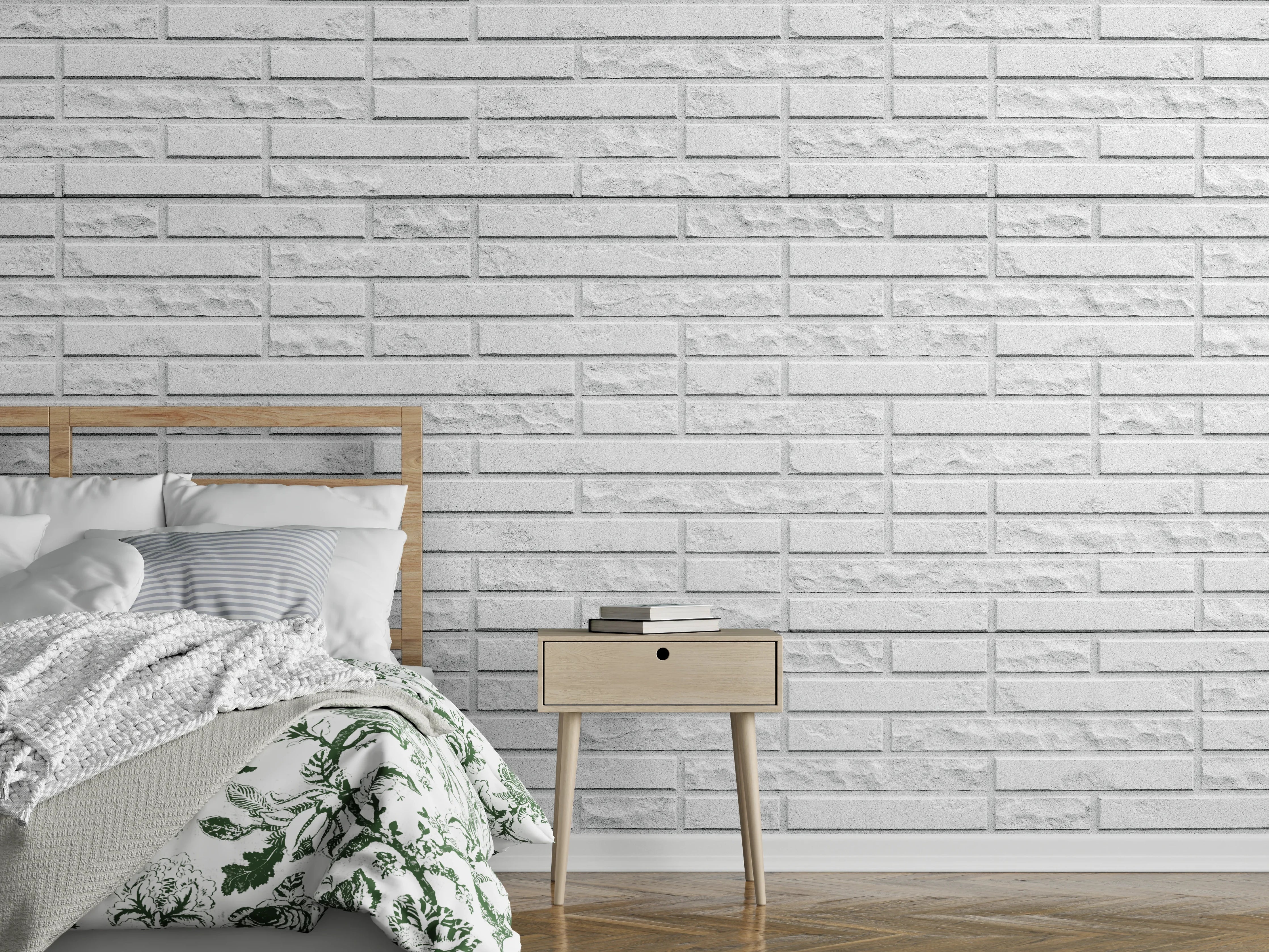 Wandverkleidung Schlafzimmer - Abstrakte weiße Backsteinmauer