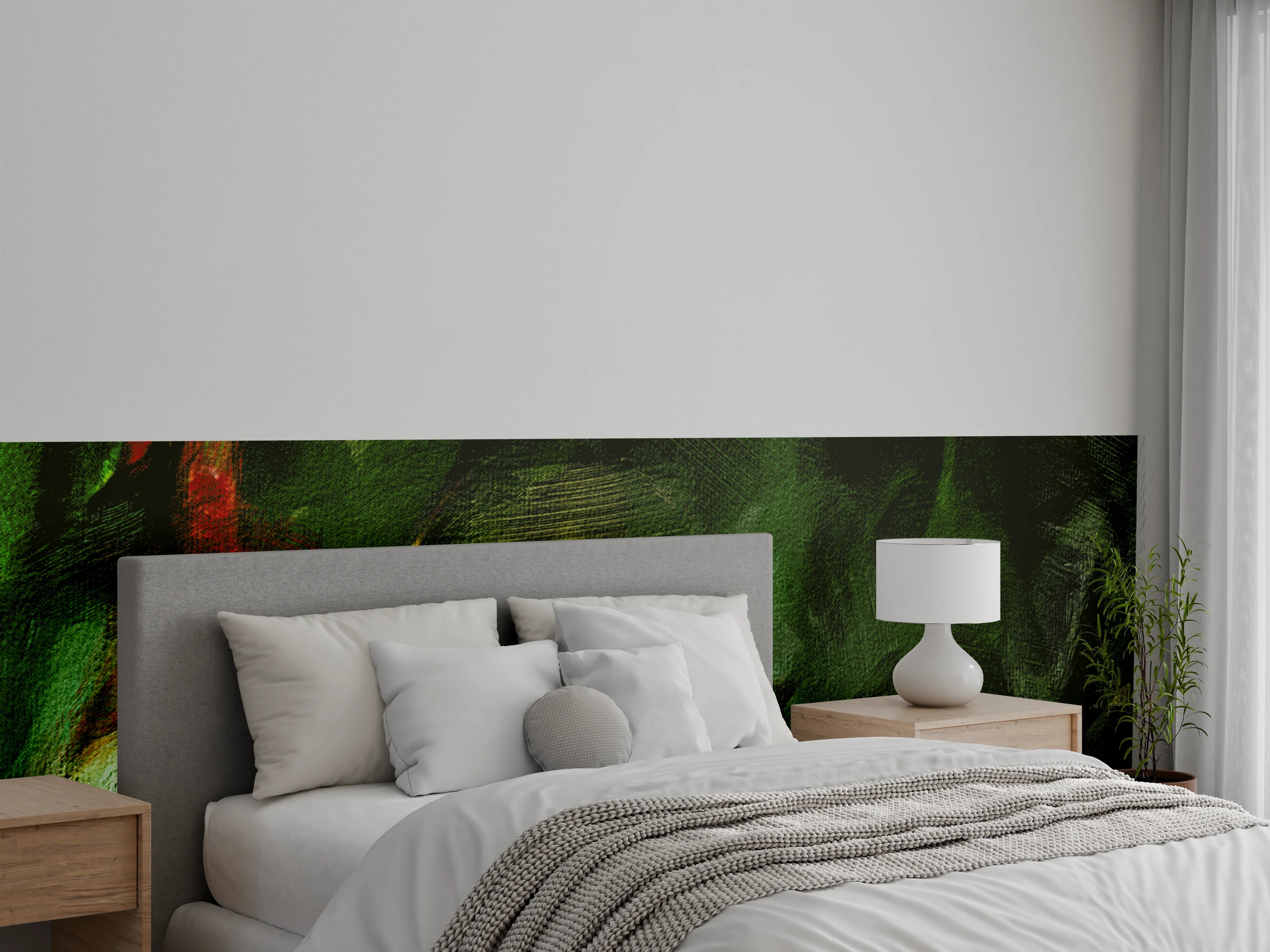 Wandverkleidung Schlafzimmer - Abstrakter Dschungel Aquarell Grünrot