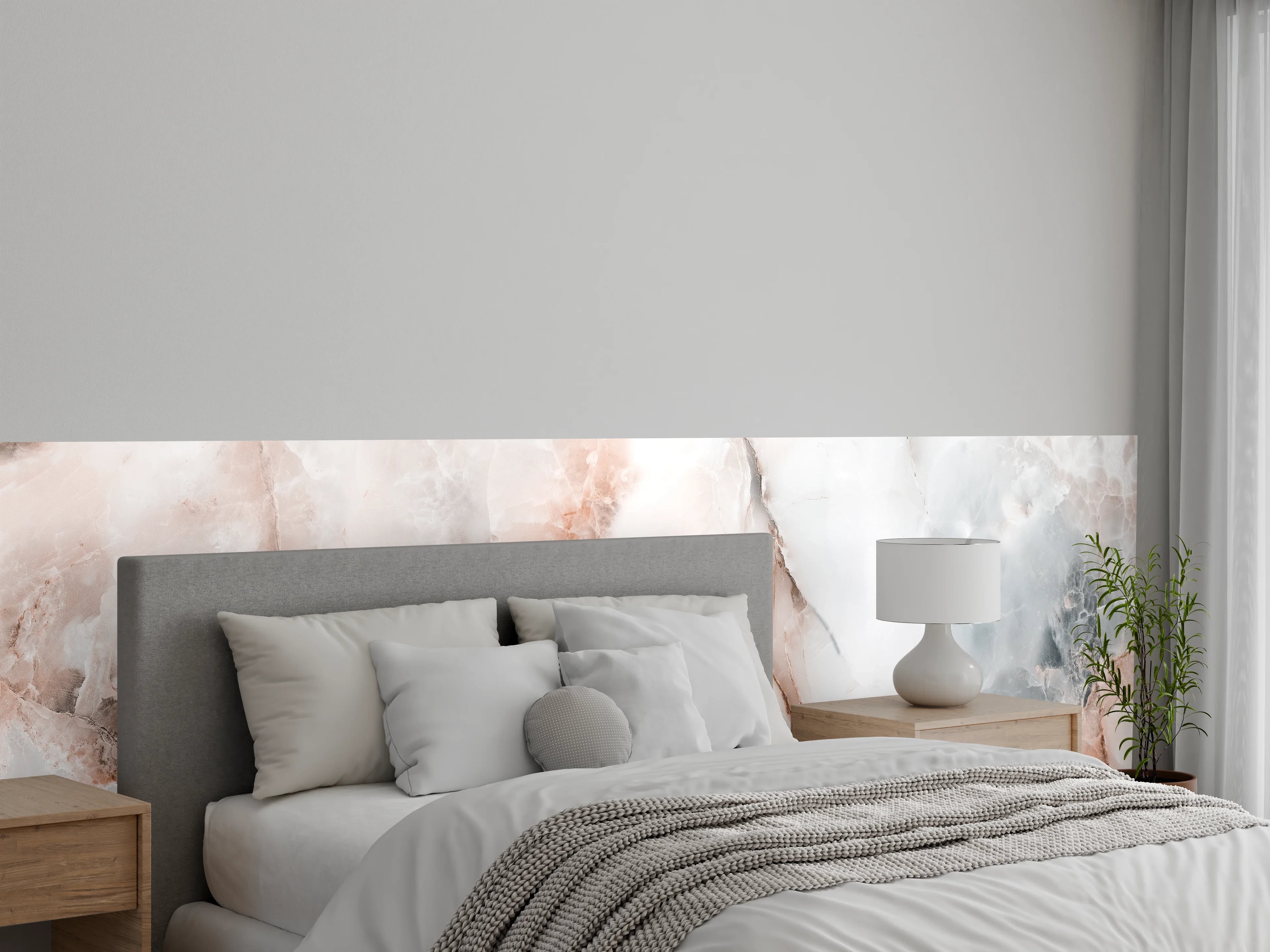 Wandverkleidung Schlafzimmer - Abstrakter Marmor mit Rot-Grauen Naturfarben