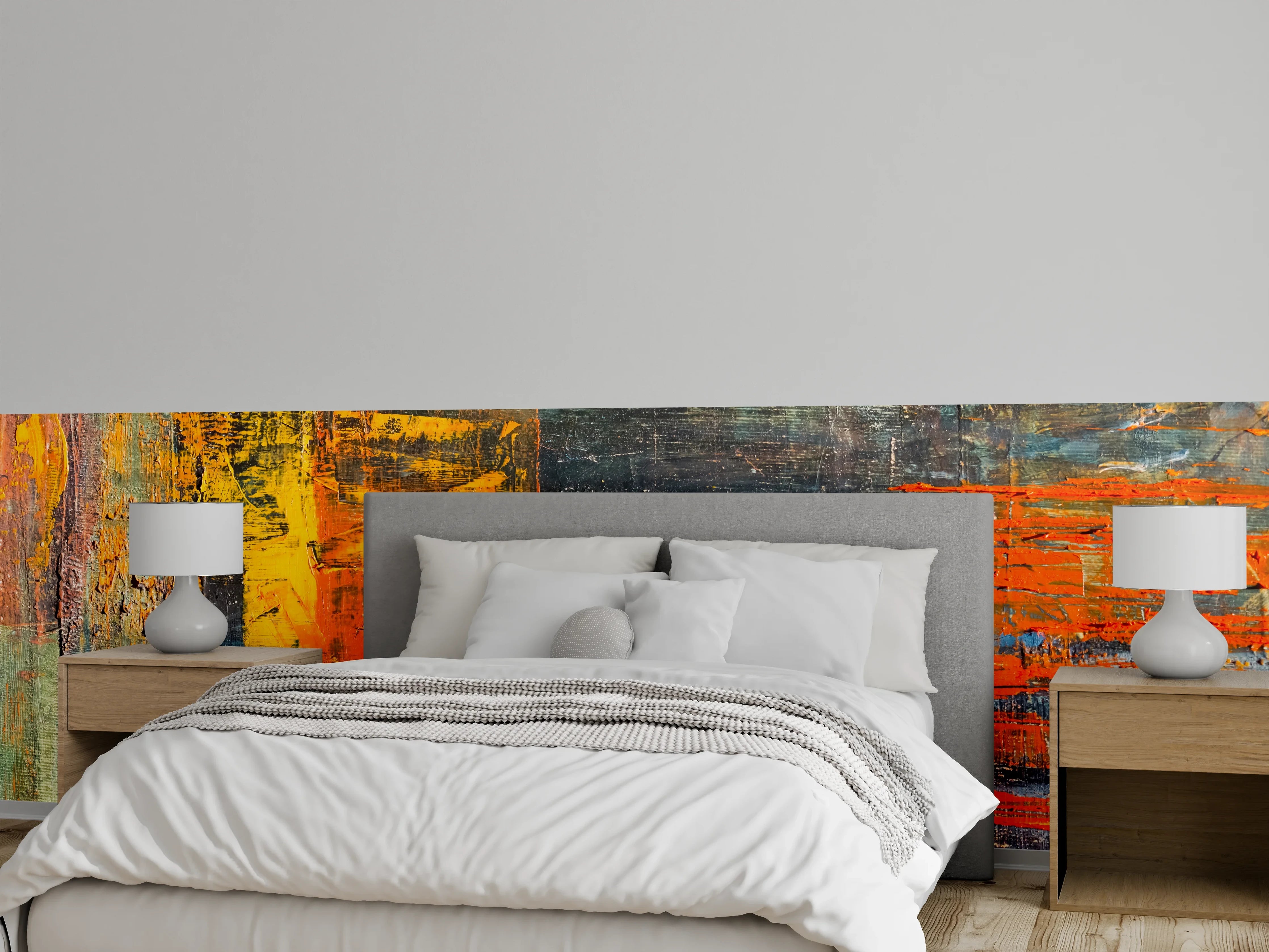 Wandverkleidung Schlafzimmer - Abstraktes Acrylbild Gelb-Orange-Blau