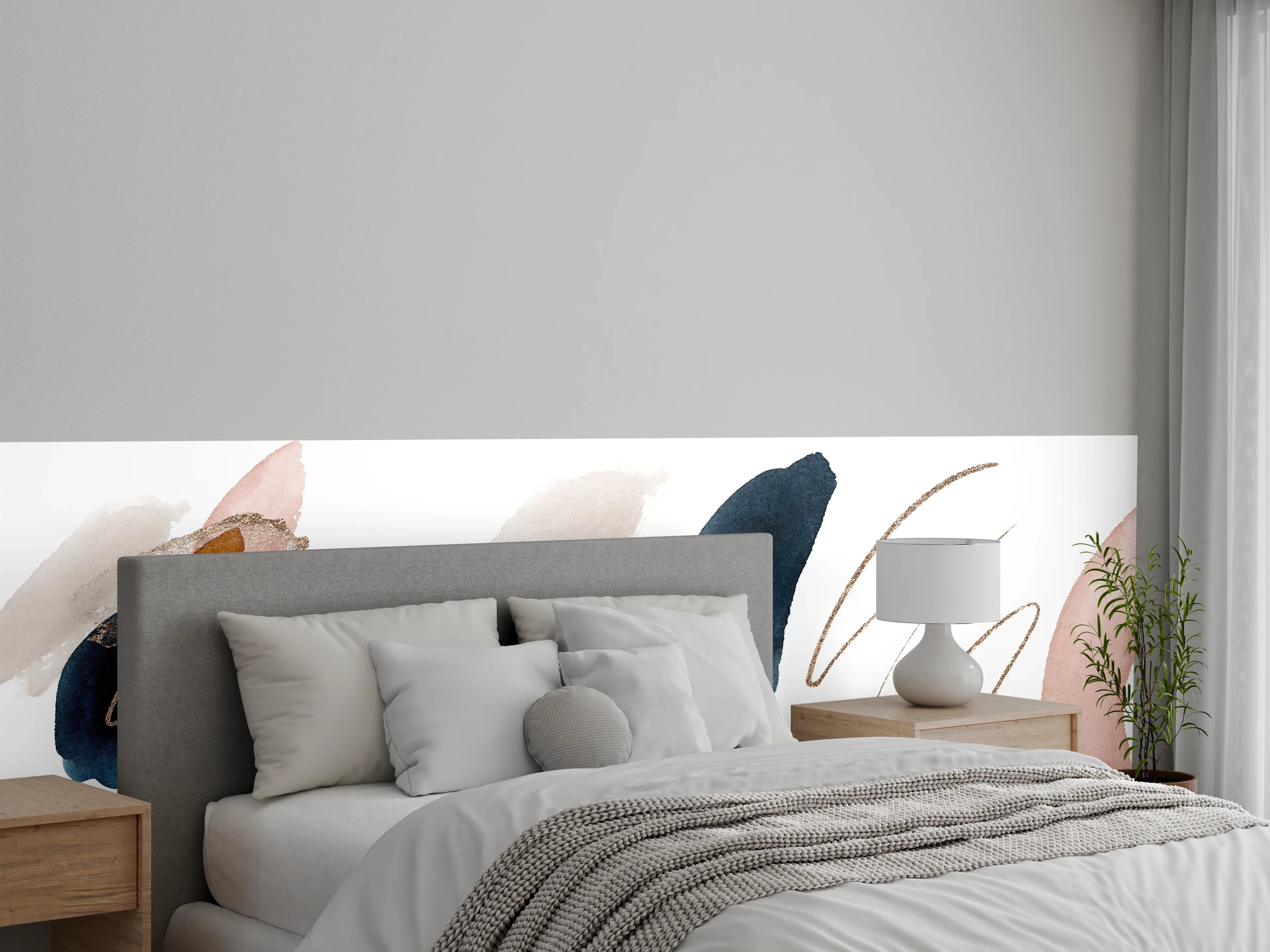 Wandverkleidung Schlafzimmer - Abstraktes Aquarell Beige Blau Braun