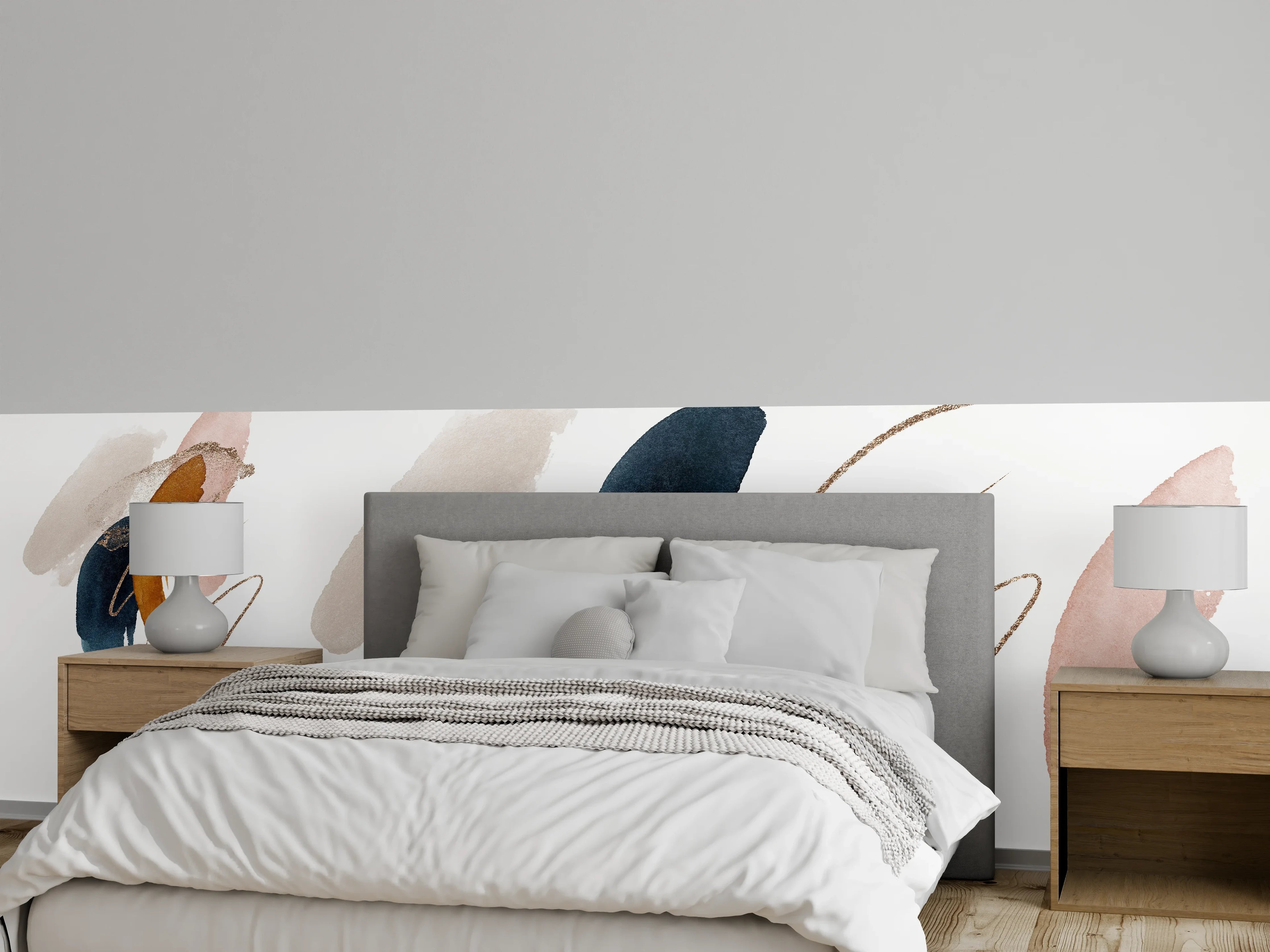 Wandverkleidung Schlafzimmer - Abstraktes Aquarell Beige Blau Braun