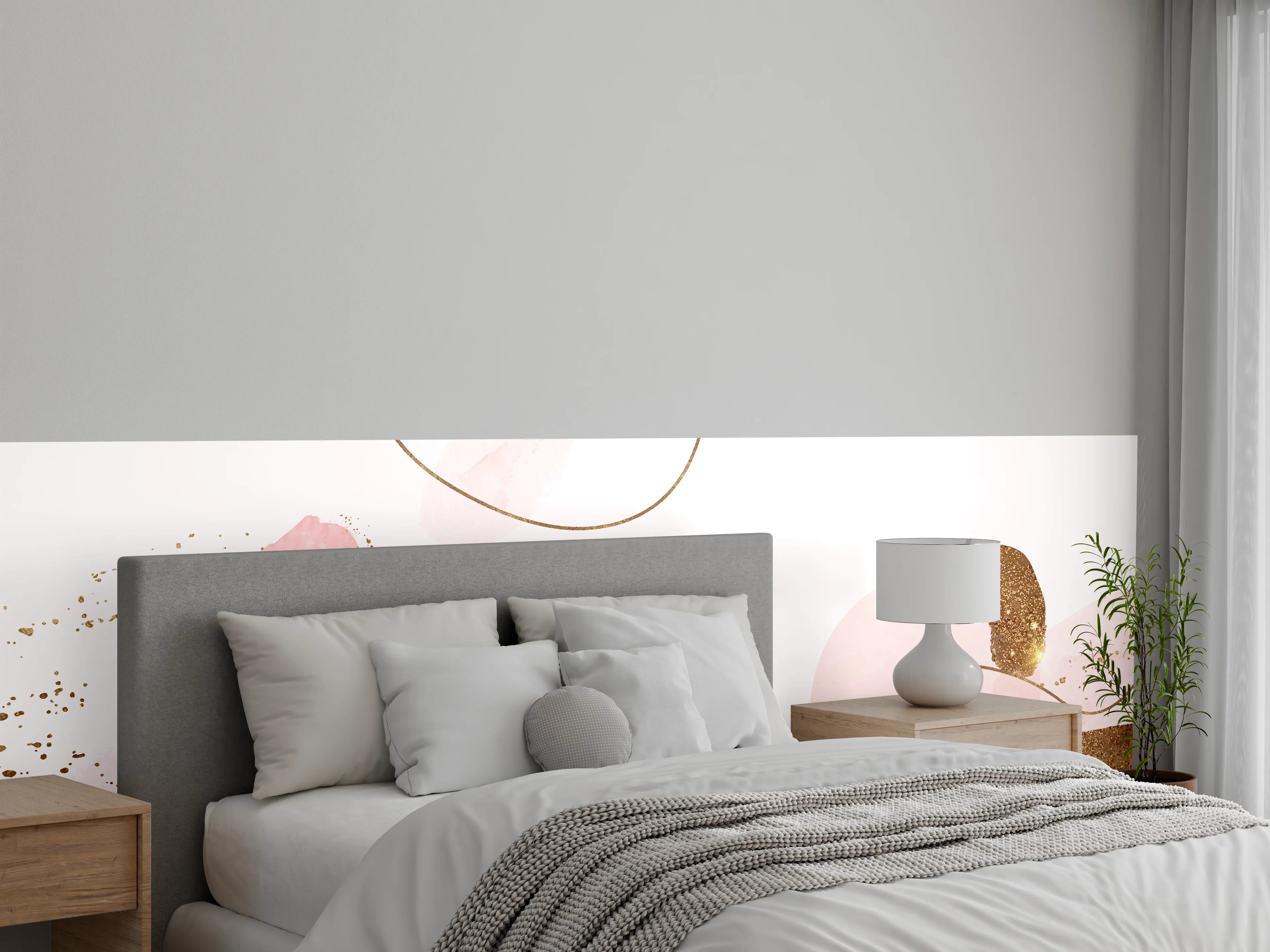 Wandverkleidung Schlafzimmer - Abstraktes Aquarell Rosa Gold
