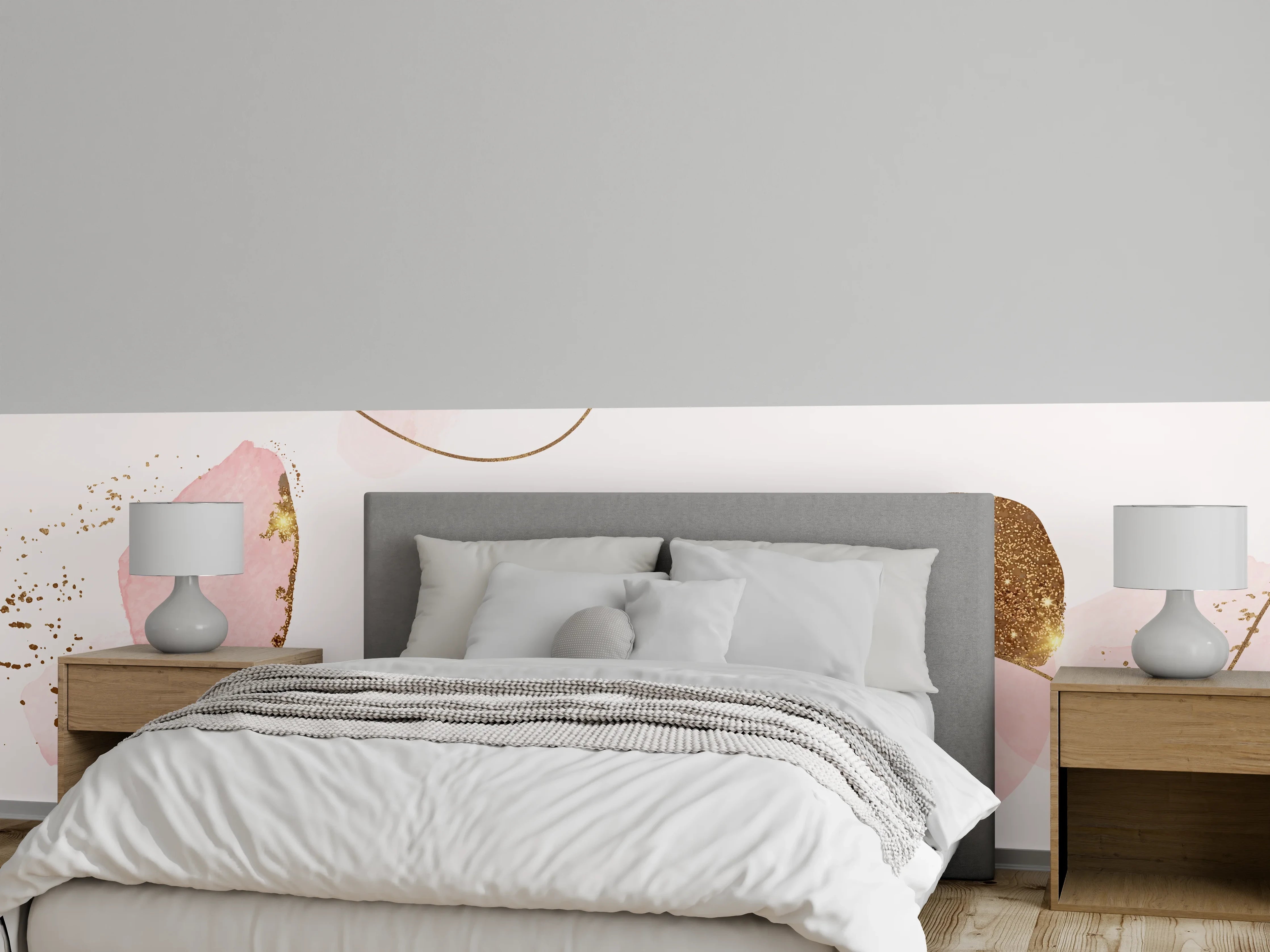 Wandverkleidung Schlafzimmer - Abstraktes Aquarell Rosa Gold