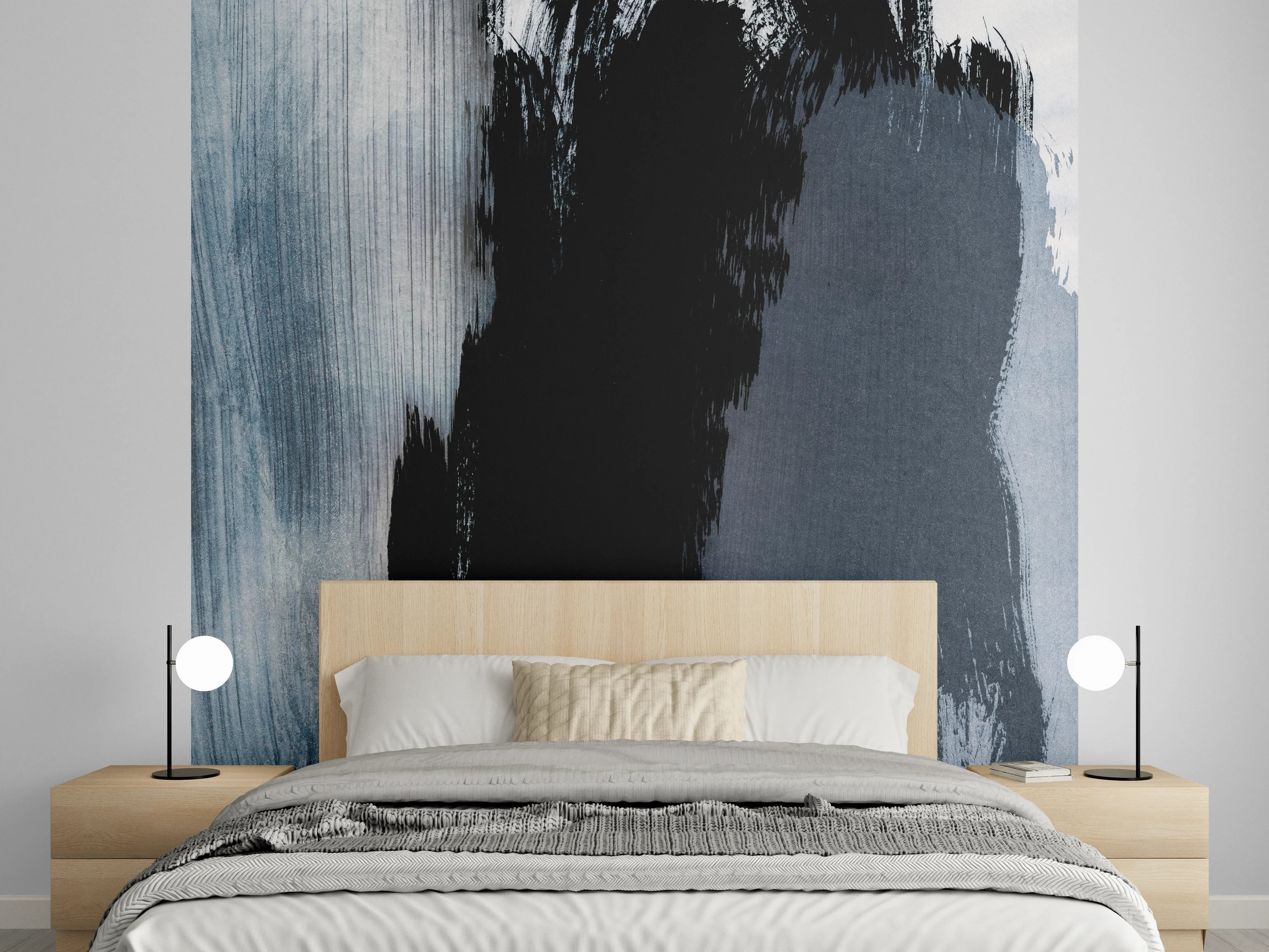 Wandverkleidung Schlafzimmer - Abstraktes Aquarell in Schwarz und Blau