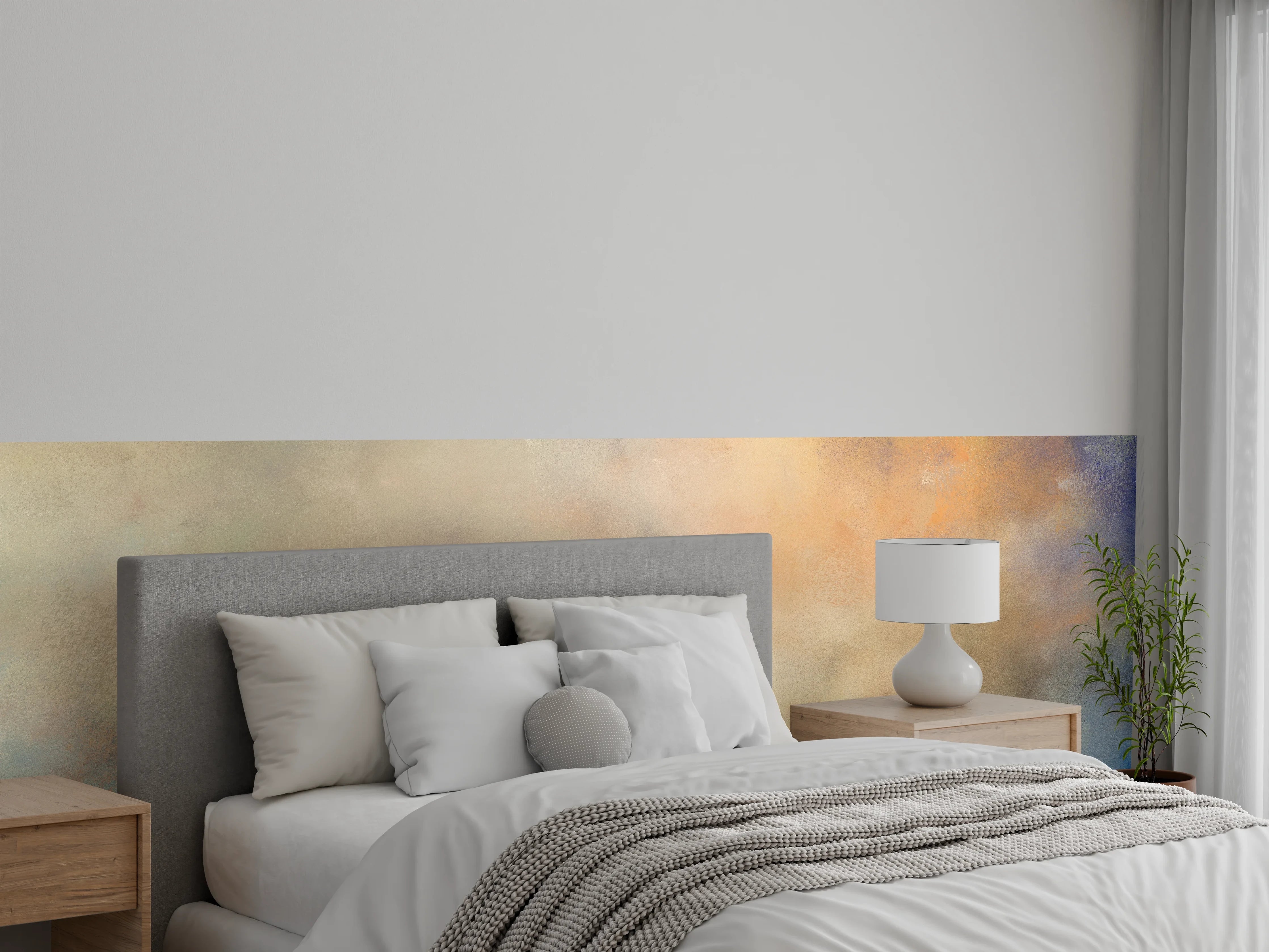 Wandverkleidung Schlafzimmer - Abstraktes Aquarell in warmen Farben