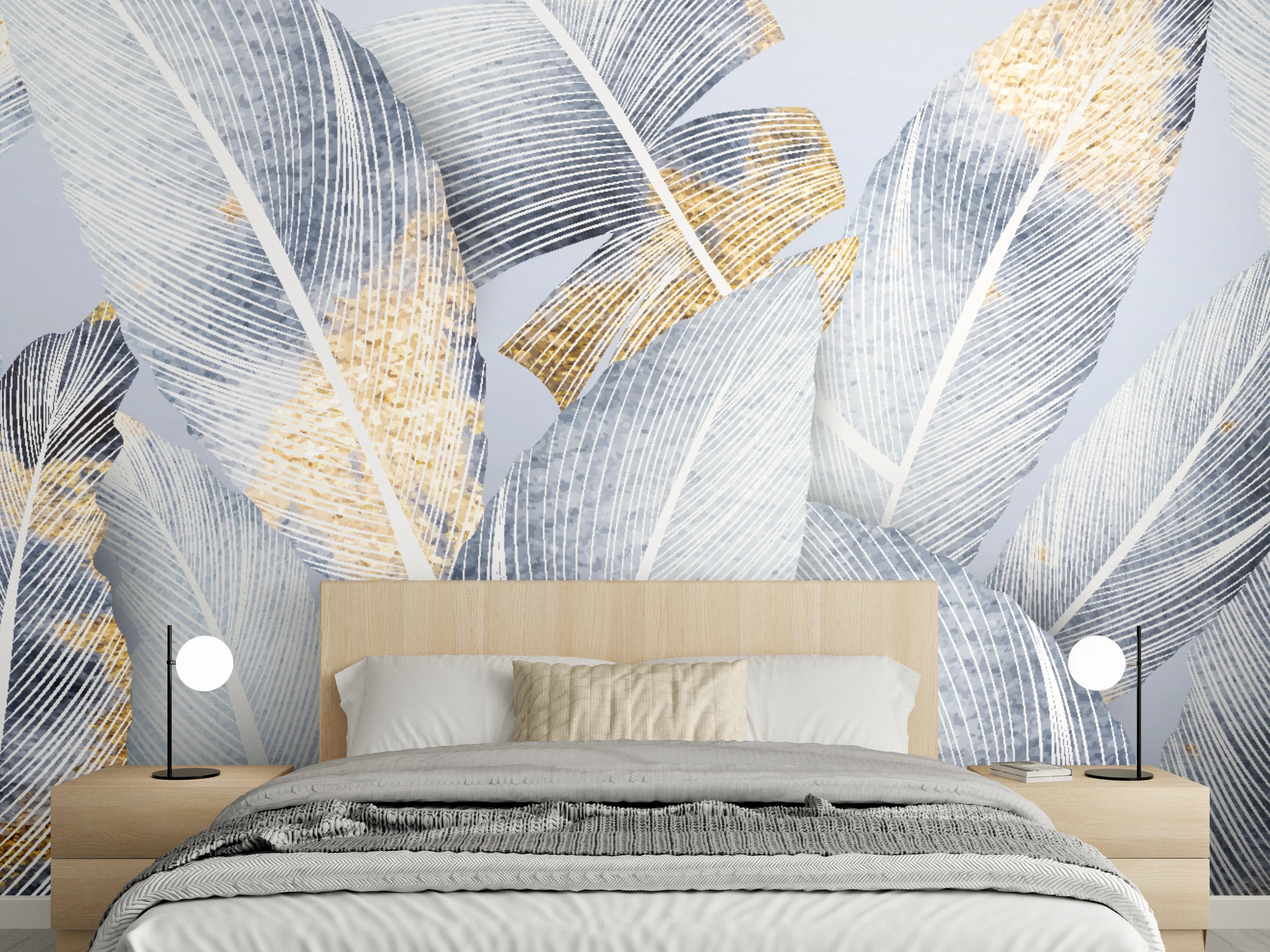 Wandverkleidung Schlafzimmer - Abstraktes Blattgold-Design