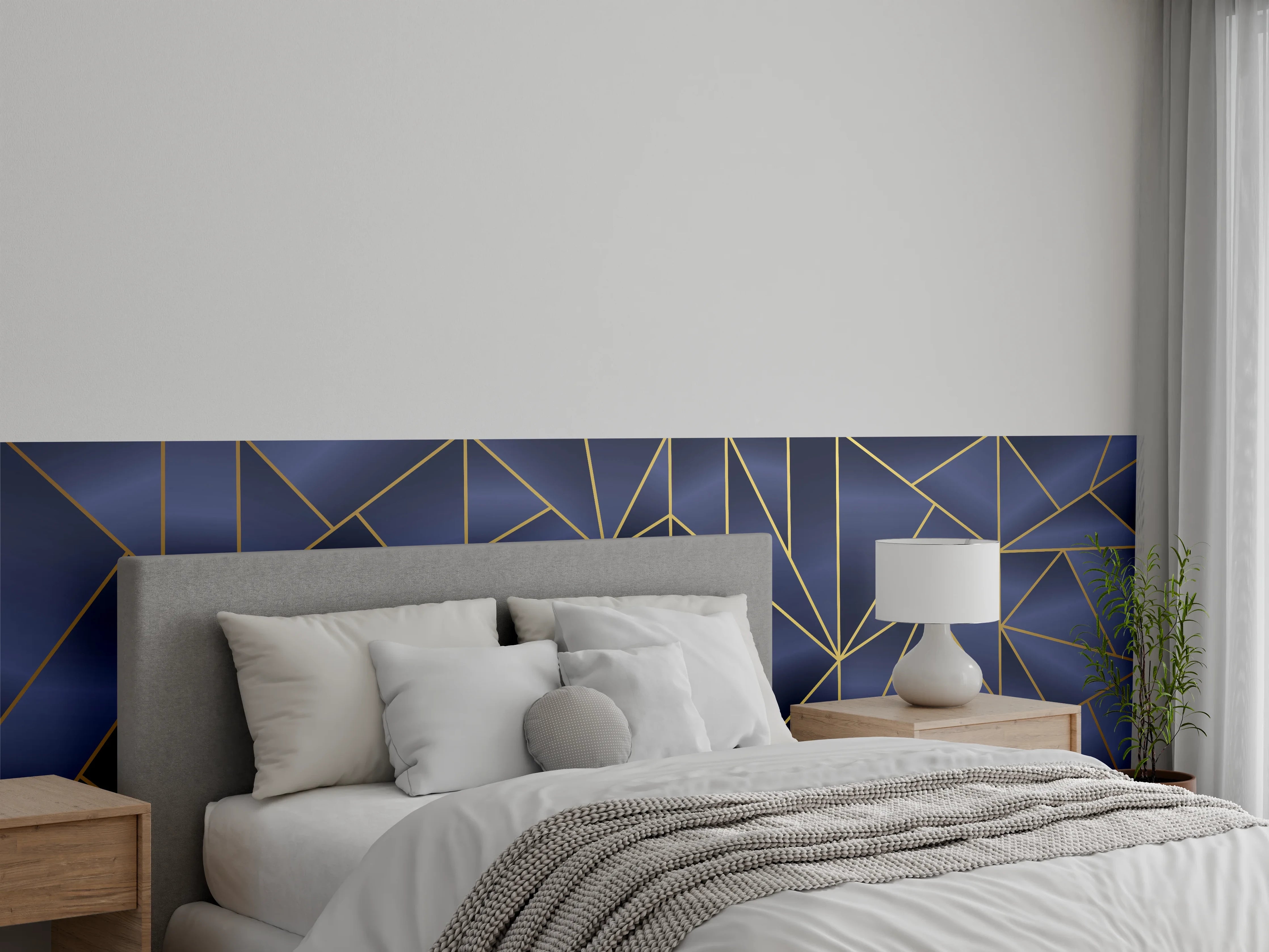 Wandverkleidung Schlafzimmer - Abstraktes Blau-Gold Muster