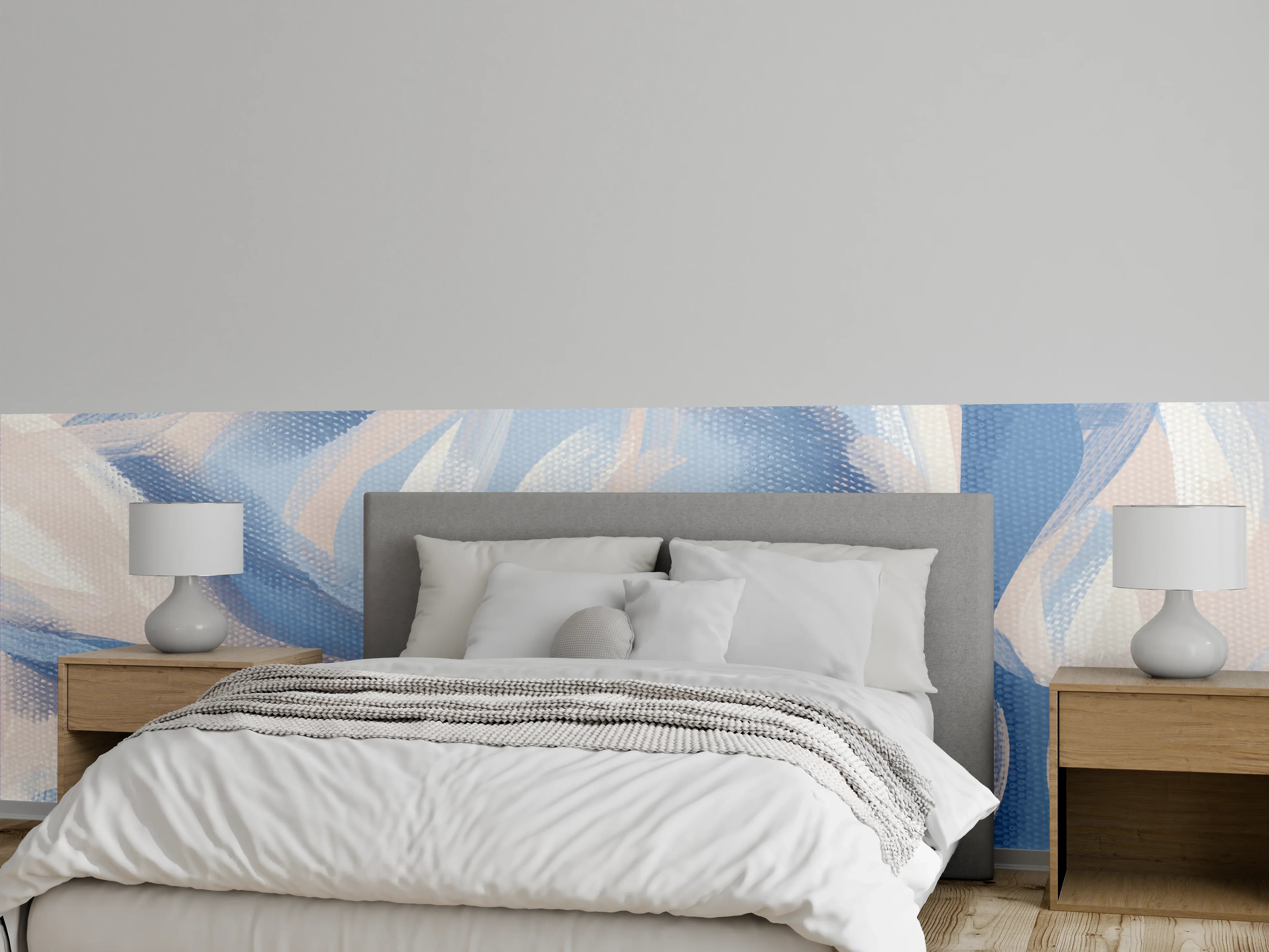 Wandverkleidung Schlafzimmer - Abstraktes Blau-Weiß Pastellmuster