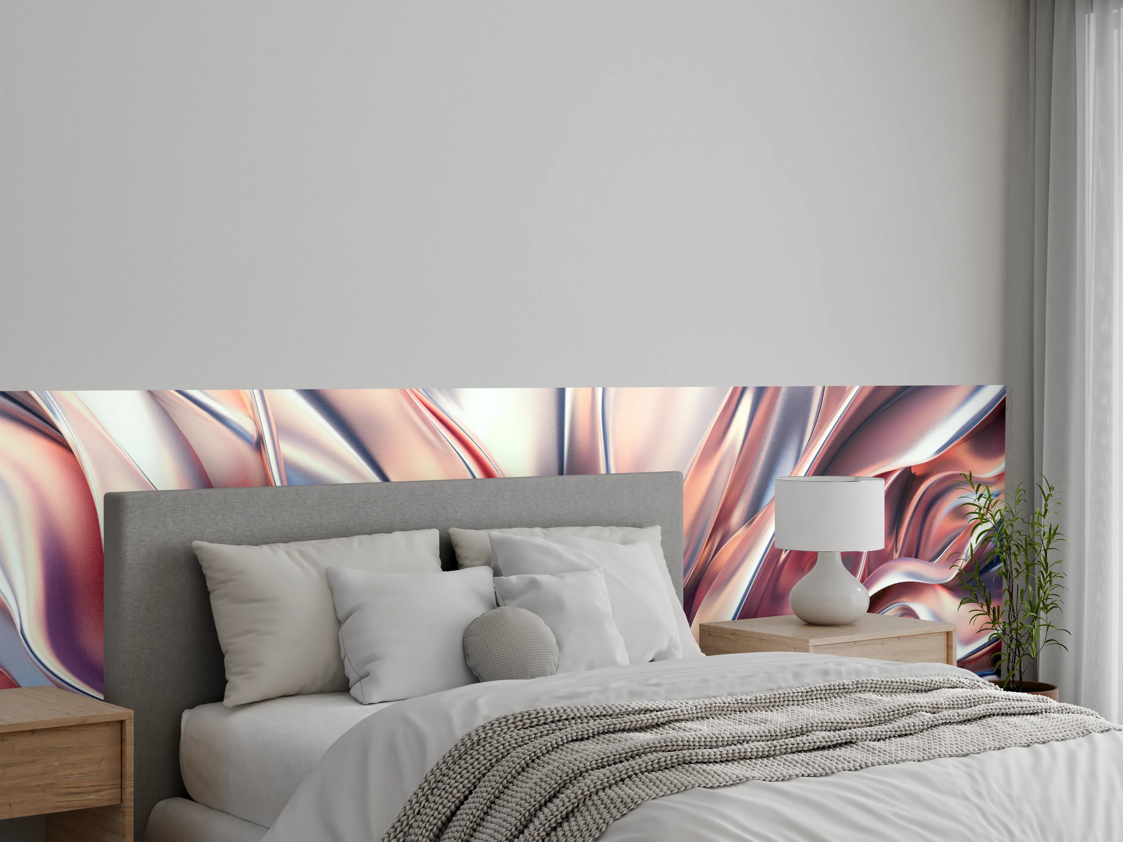 Wandverkleidung Schlafzimmer - Abstraktes Blütenmotiv in Metallic-Optik