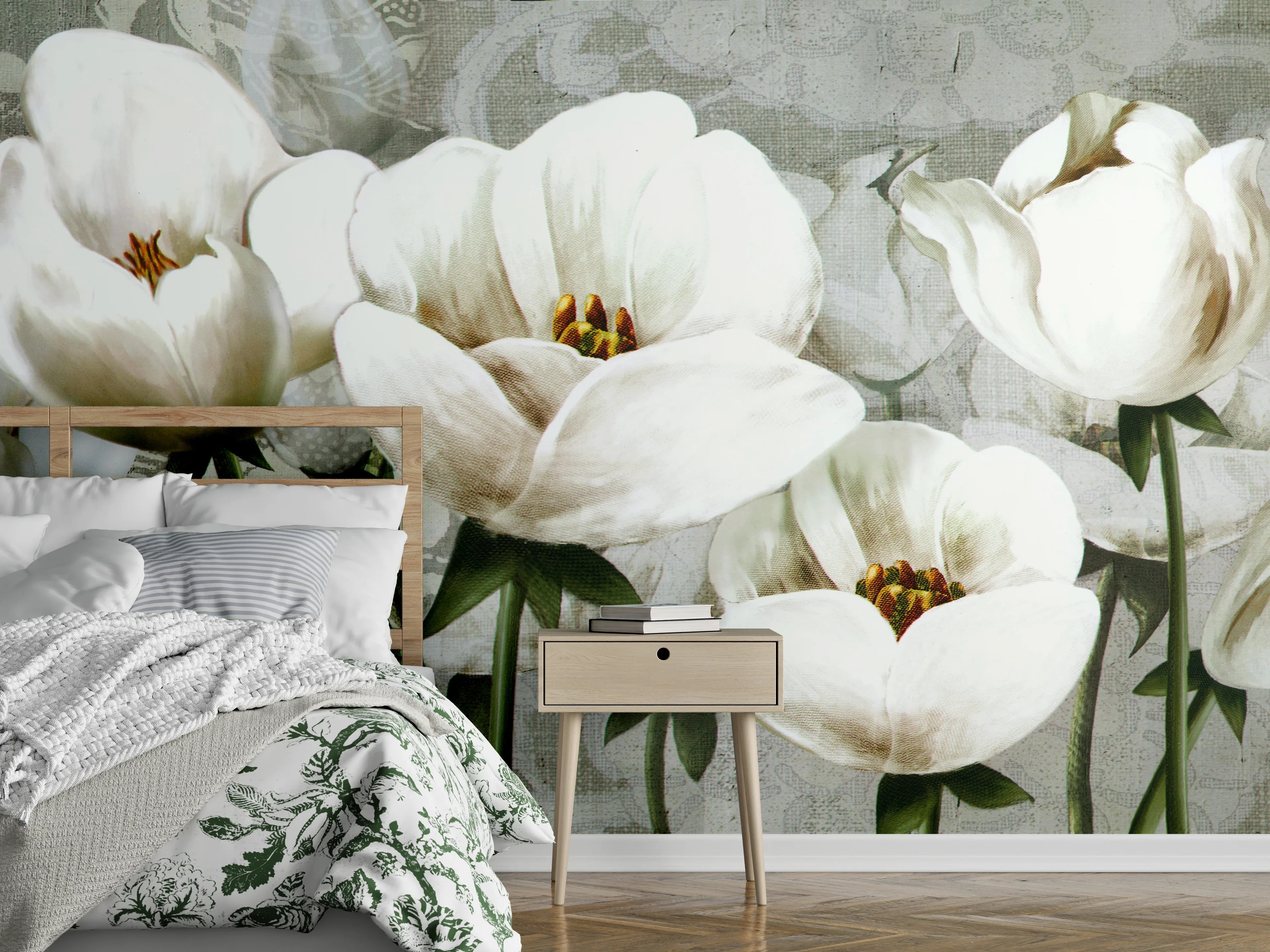 Wandverkleidung Schlafzimmer - Abstraktes Blumen Tapetendesign