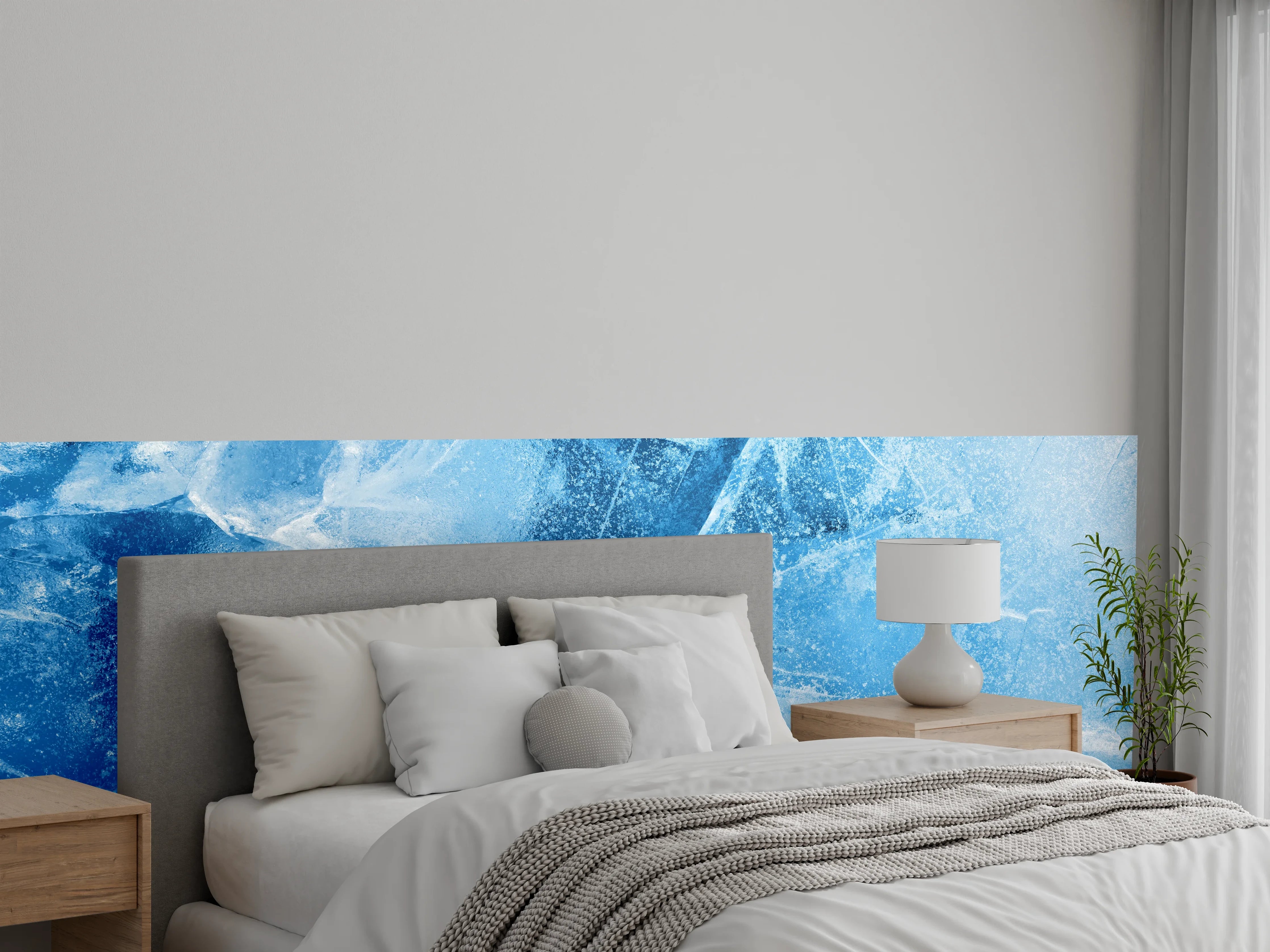 Wandverkleidung Schlafzimmer - Abstraktes Eis-Muster in Blau