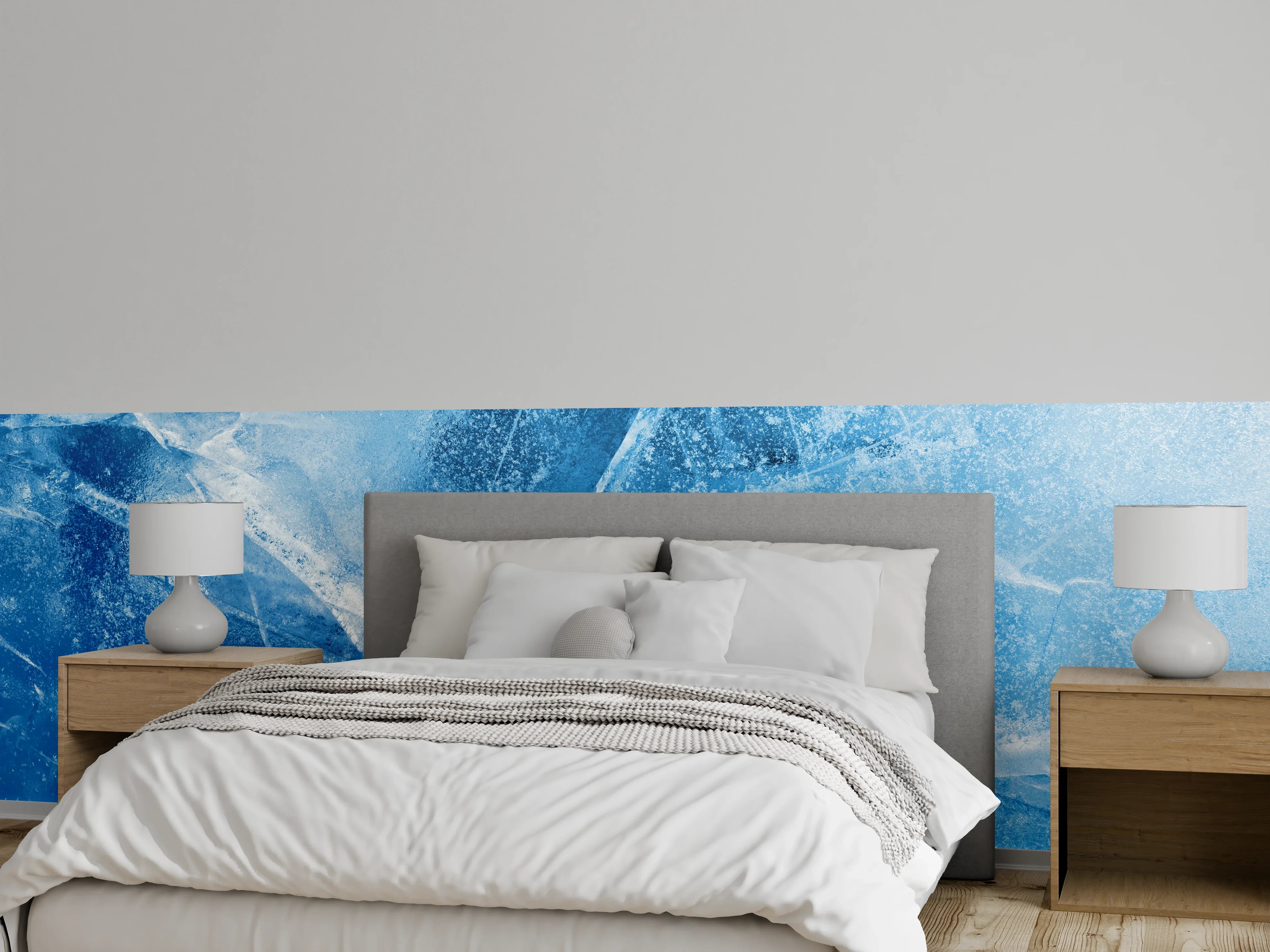 Wandverkleidung Schlafzimmer - Abstraktes Eis-Muster in Blau