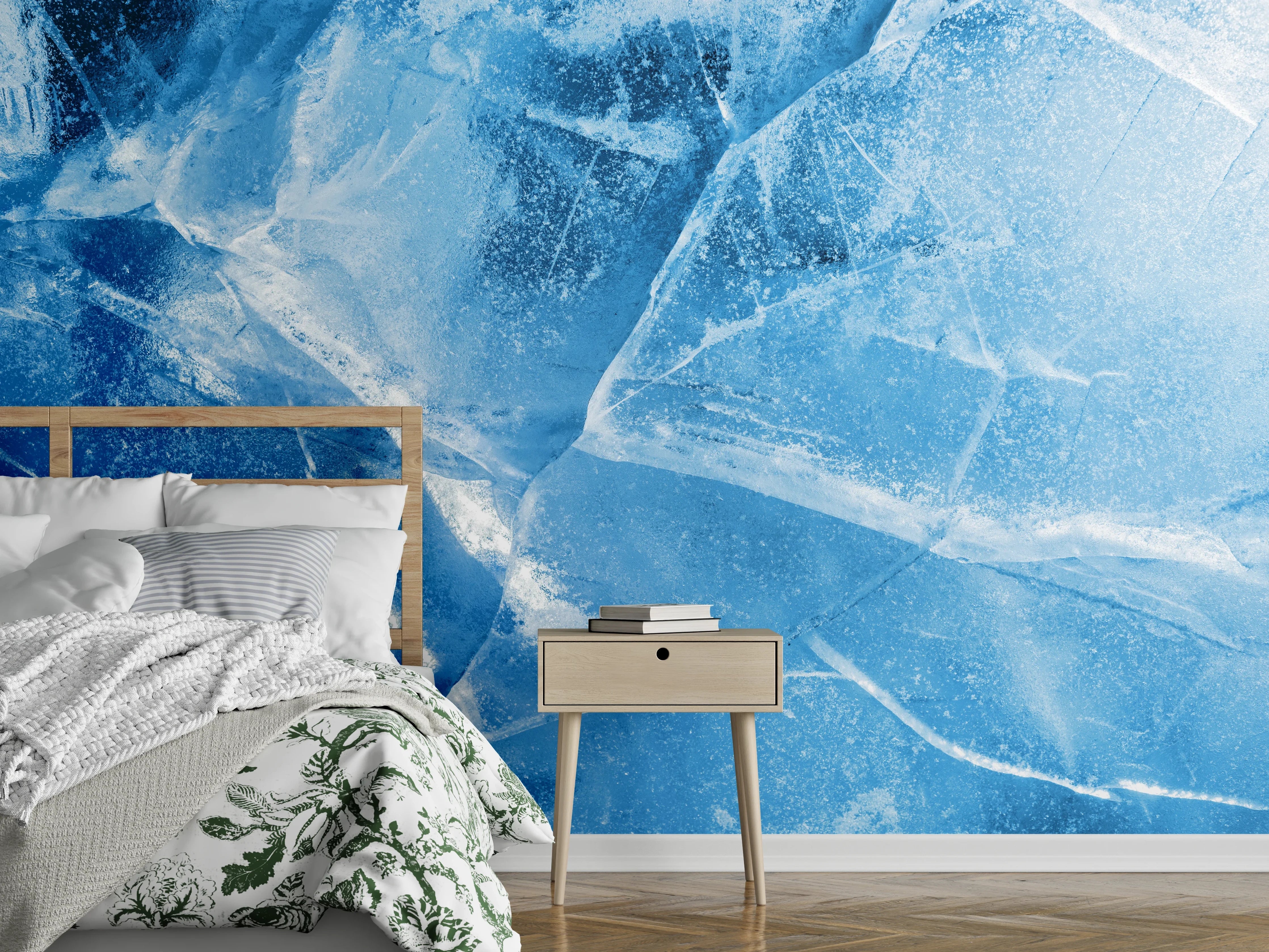 Wandverkleidung Schlafzimmer - Abstraktes Eis-Muster in Blau