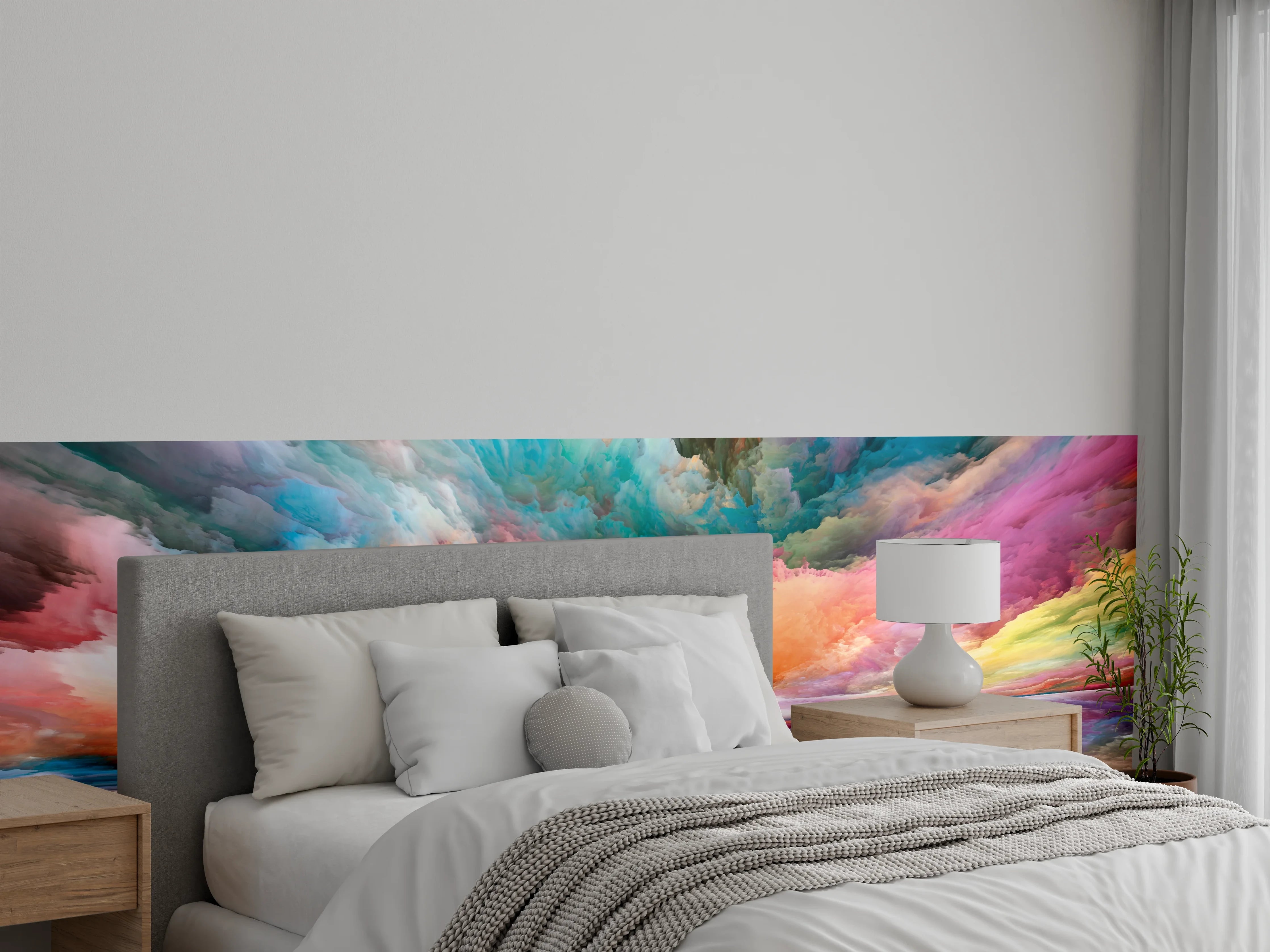 Wandverkleidung Schlafzimmer - Abstraktes Farbenspiel Himmel und Wasser