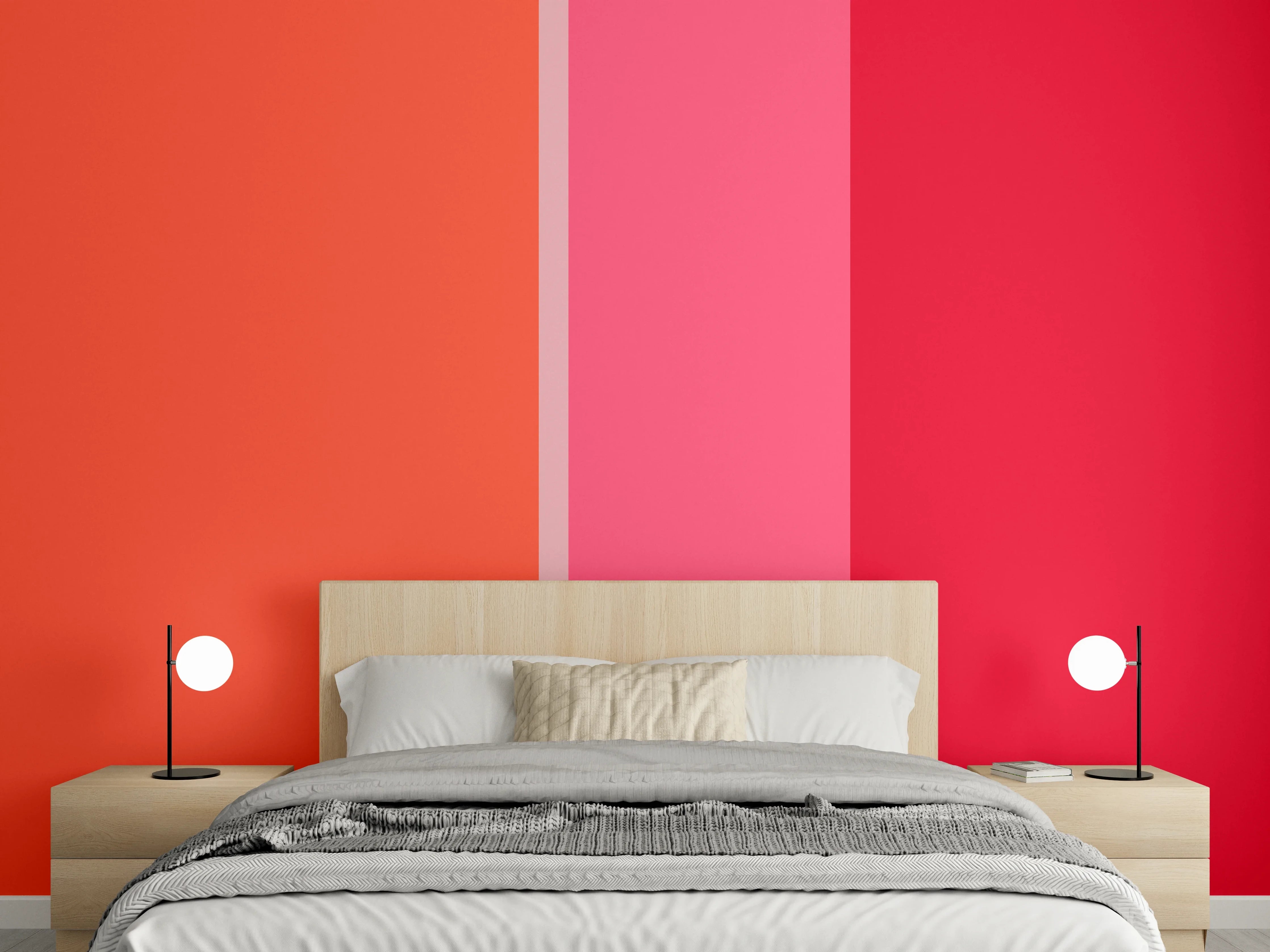 Wandverkleidung Schlafzimmer - Abstraktes Farbspiel Rot Orange Pink