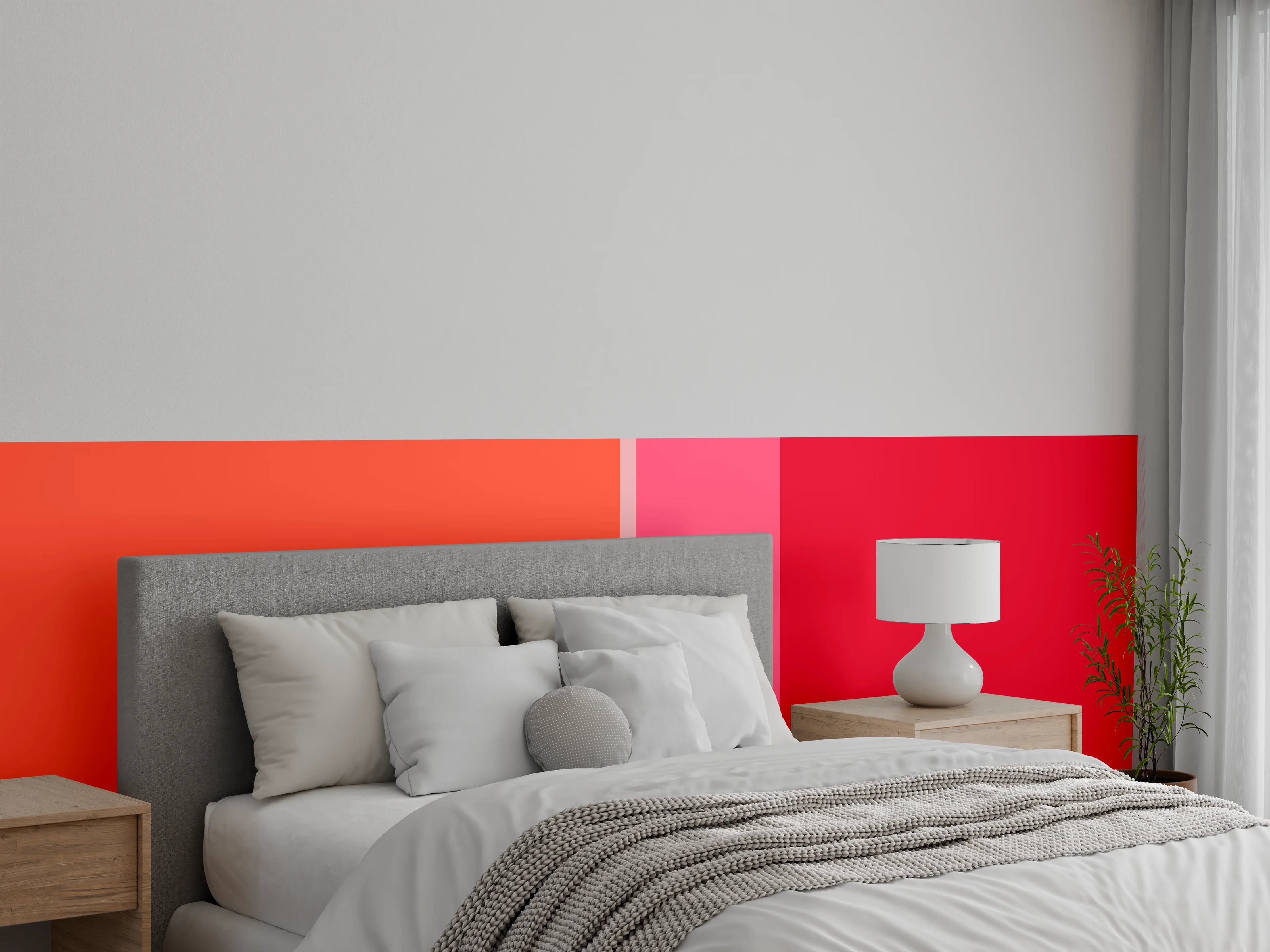 Wandverkleidung Schlafzimmer - Abstraktes Farbspiel Rot Orange Pink