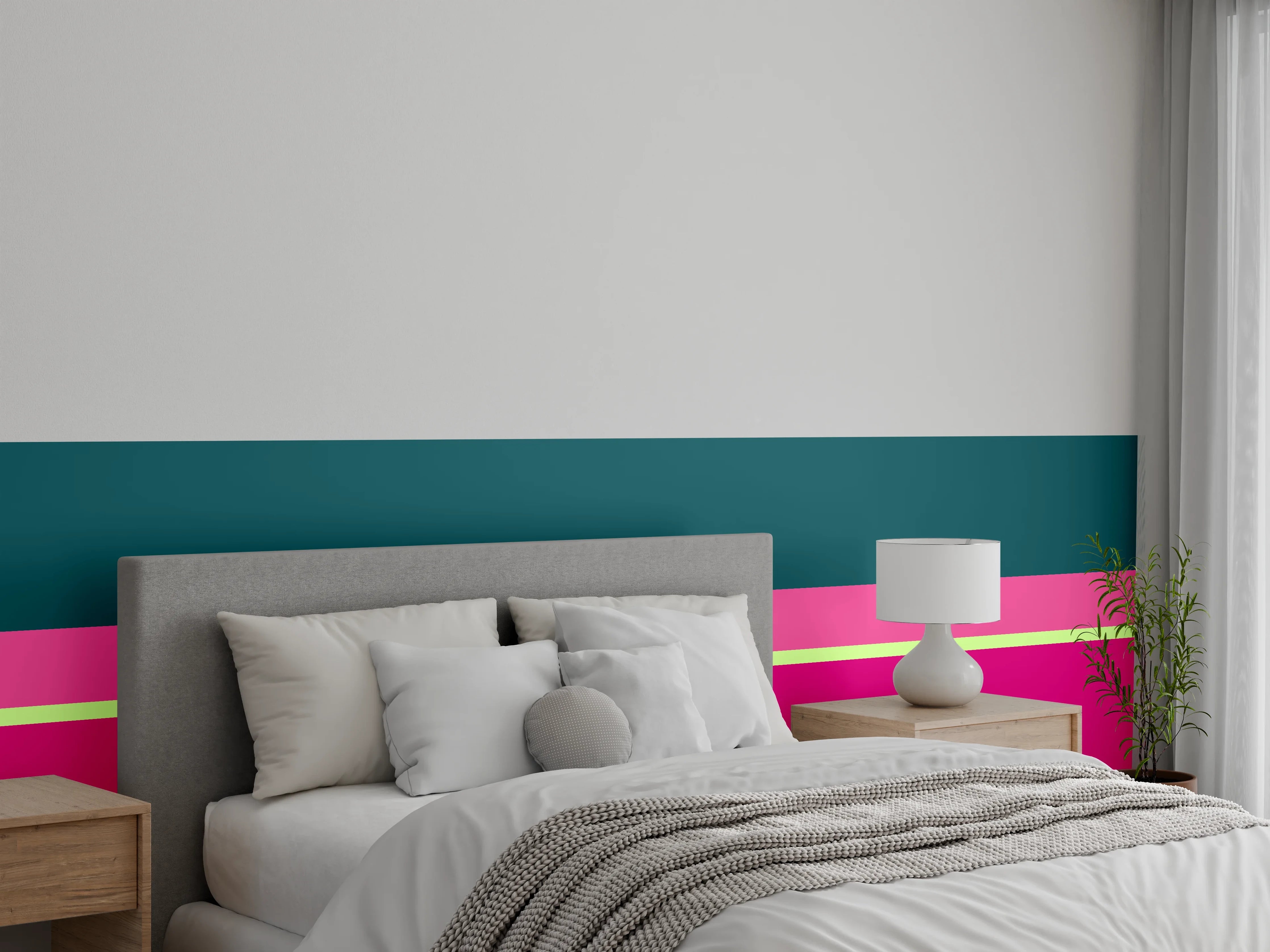 Wandverkleidung Schlafzimmer - Abstraktes Farbspiel als Wandakzent