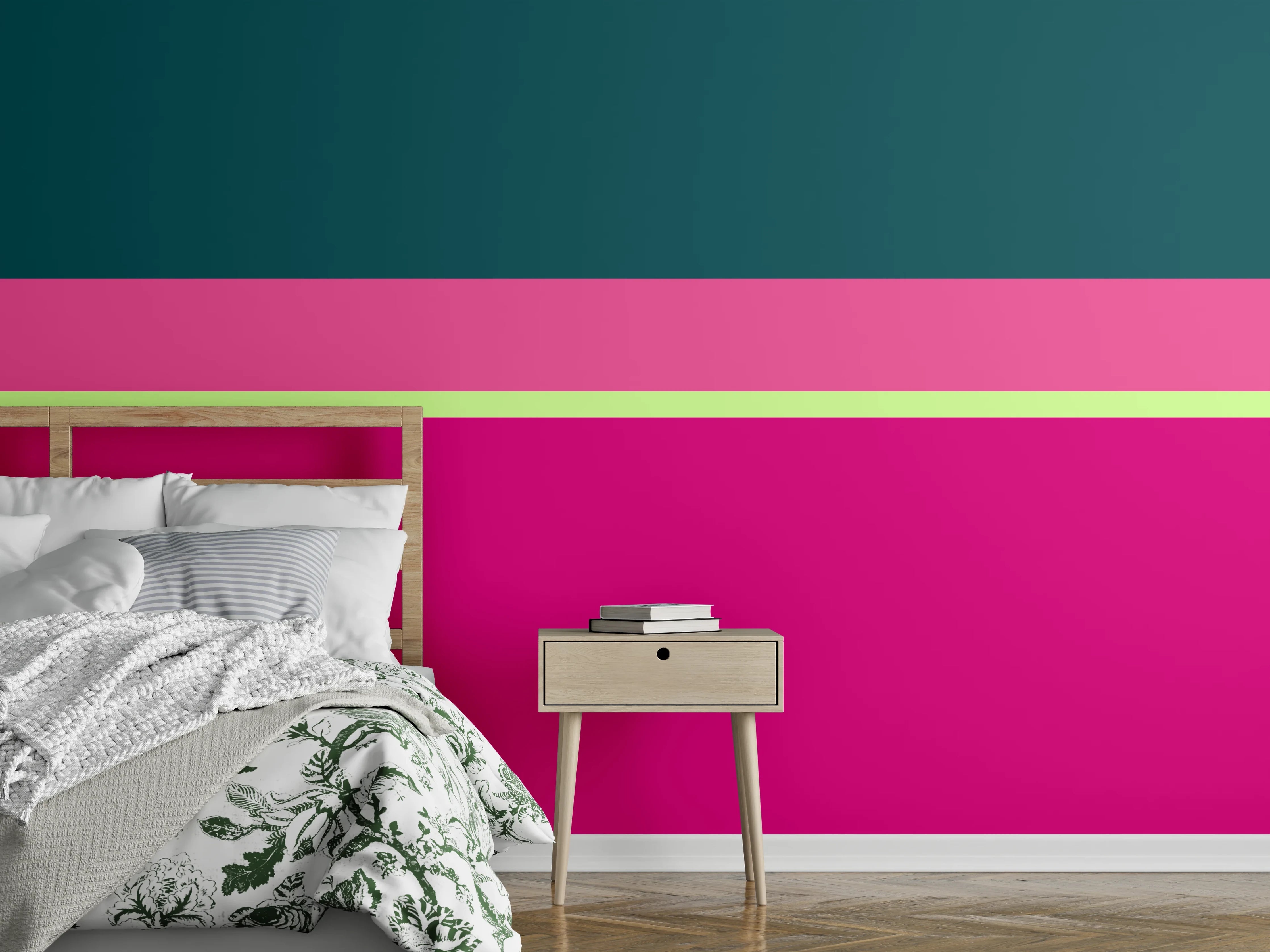 Wandverkleidung Schlafzimmer - Abstraktes Farbspiel als Wandakzent