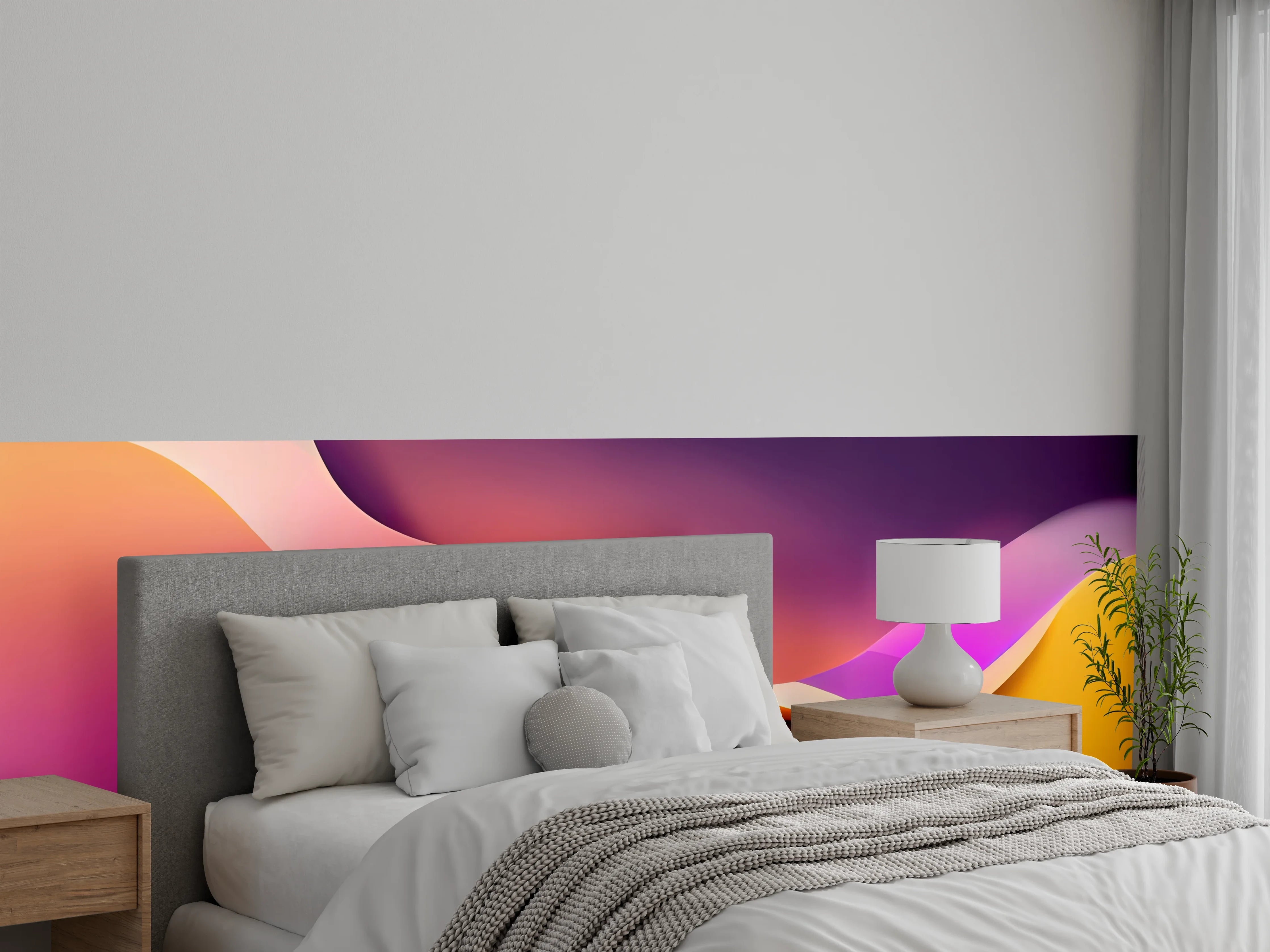 Wandverkleidung Schlafzimmer - Abstraktes Farbspiel in Gelb und Violett
