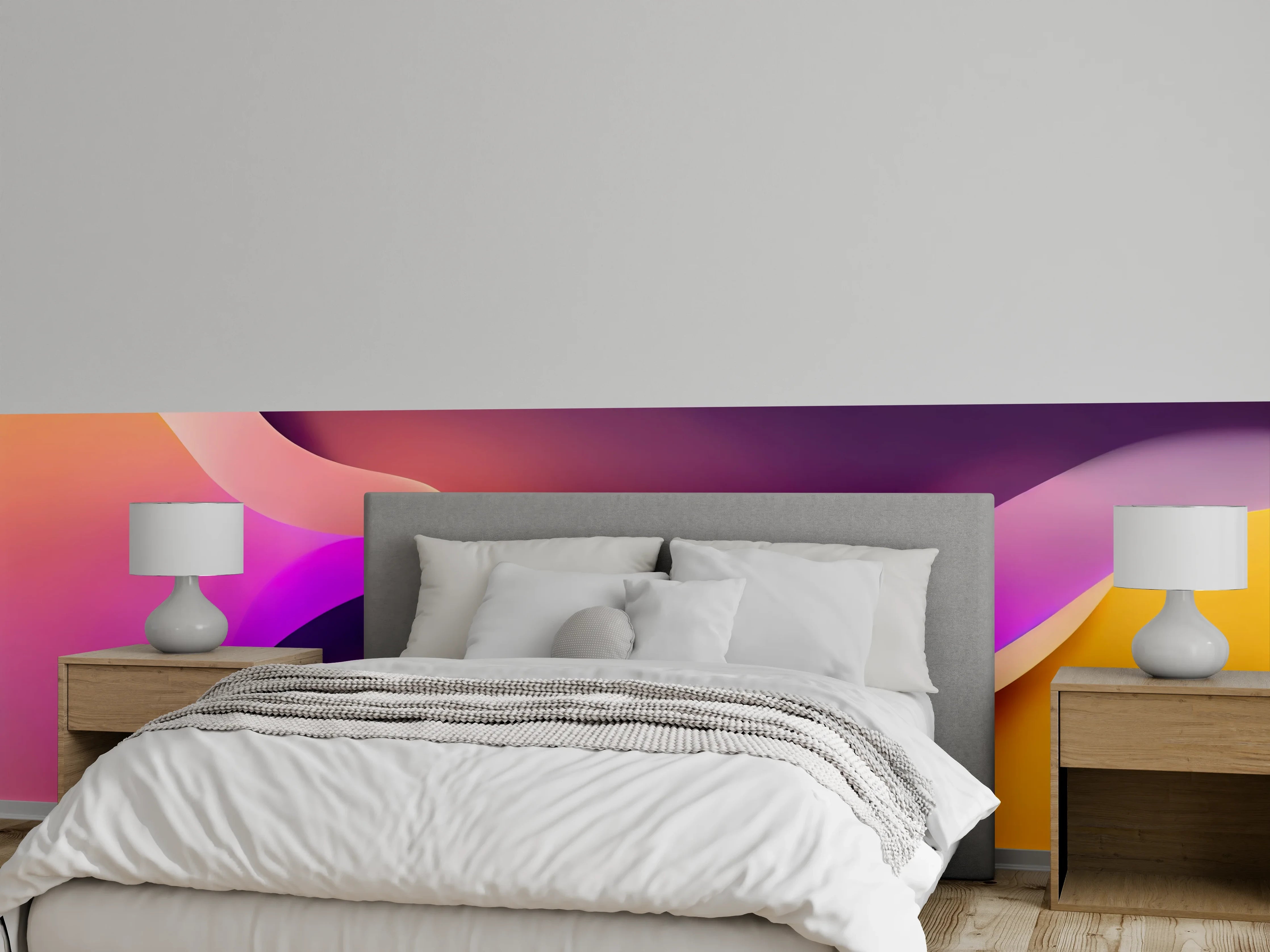 Wandverkleidung Schlafzimmer - Abstraktes Farbspiel in Gelb und Violett