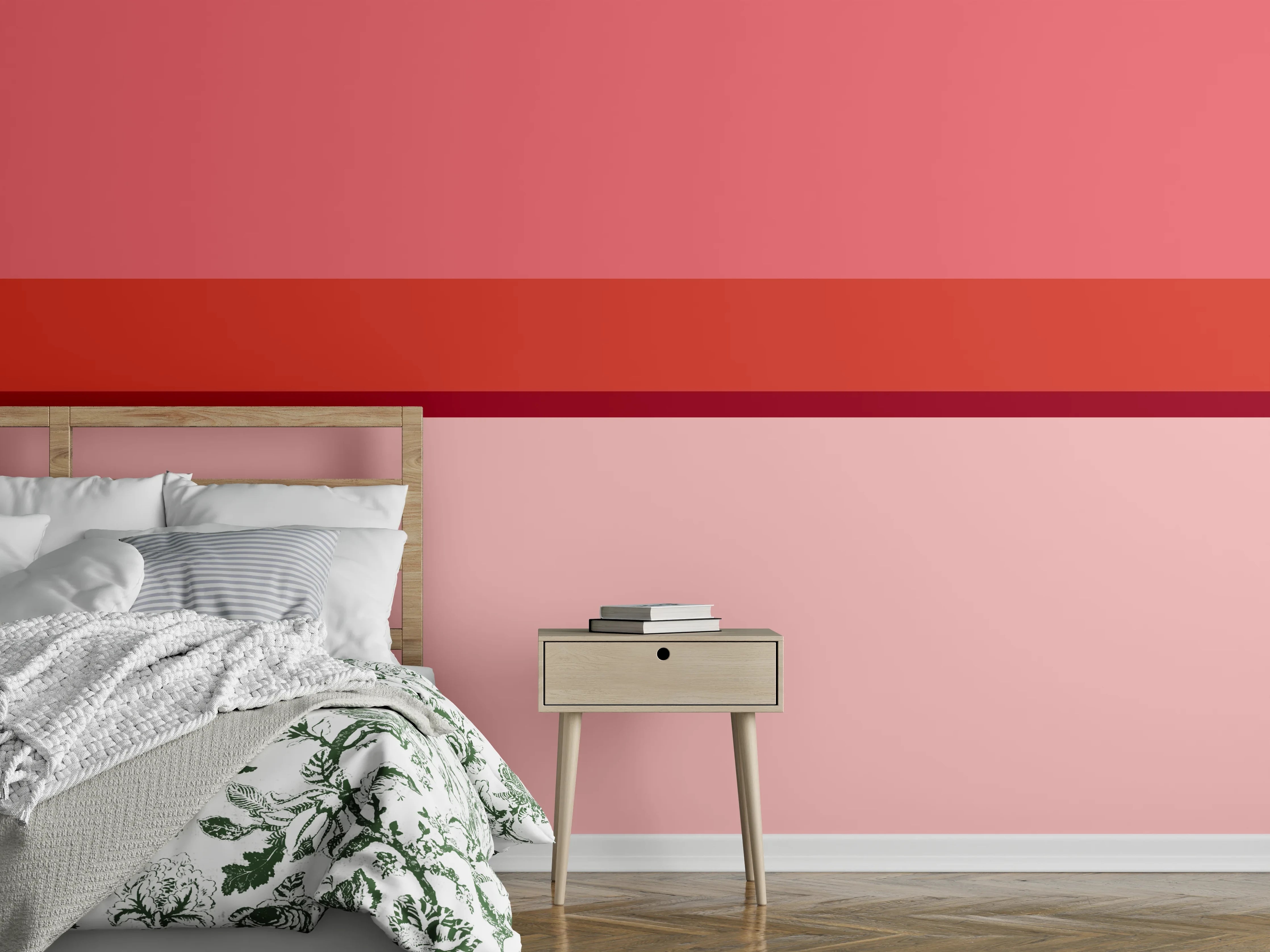 Wandverkleidung Schlafzimmer - Abstraktes Farbspiel in Rosa und Rot