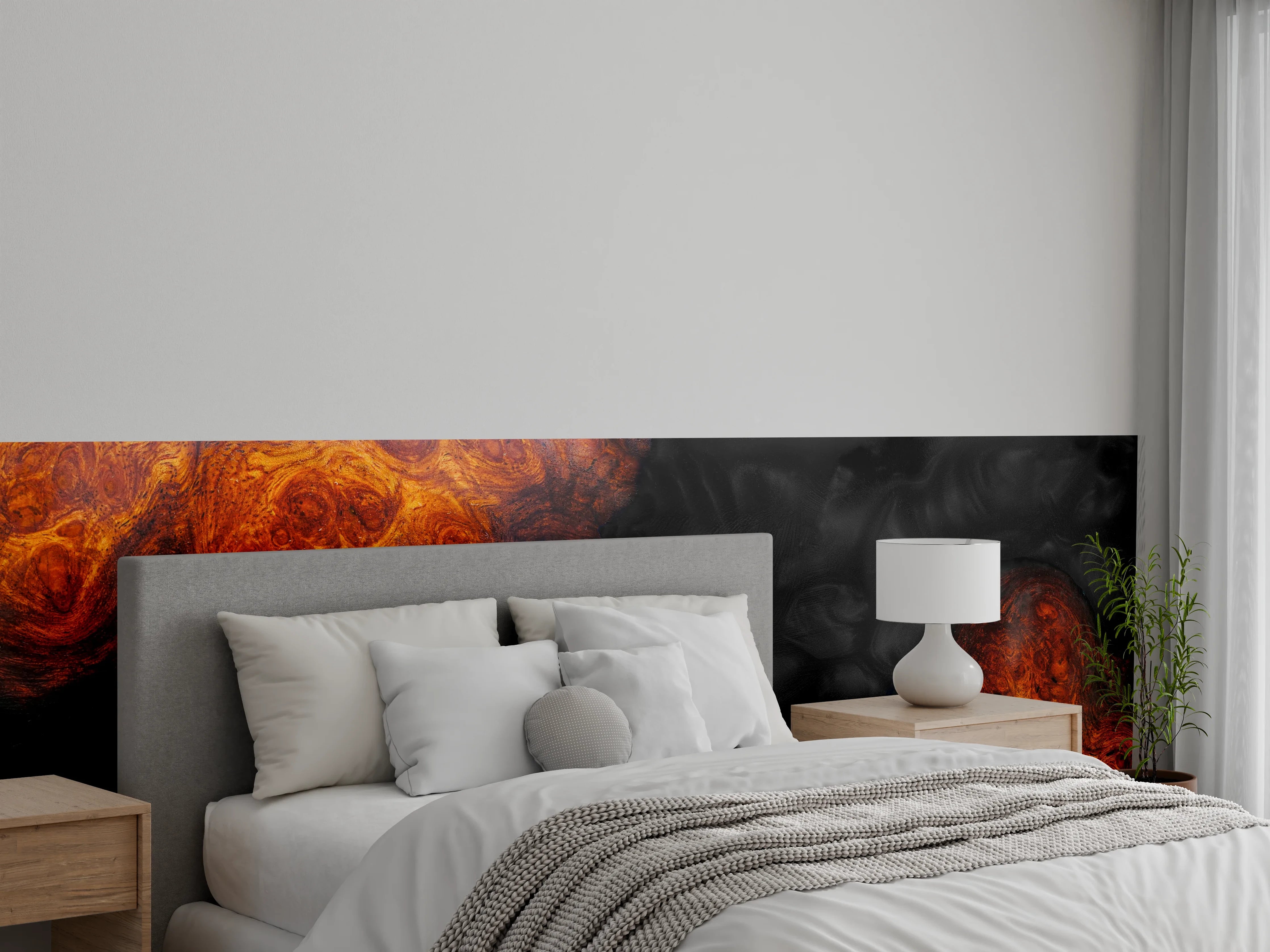 Wandverkleidung Schlafzimmer - Abstraktes Feuer-Marmor Wandbild