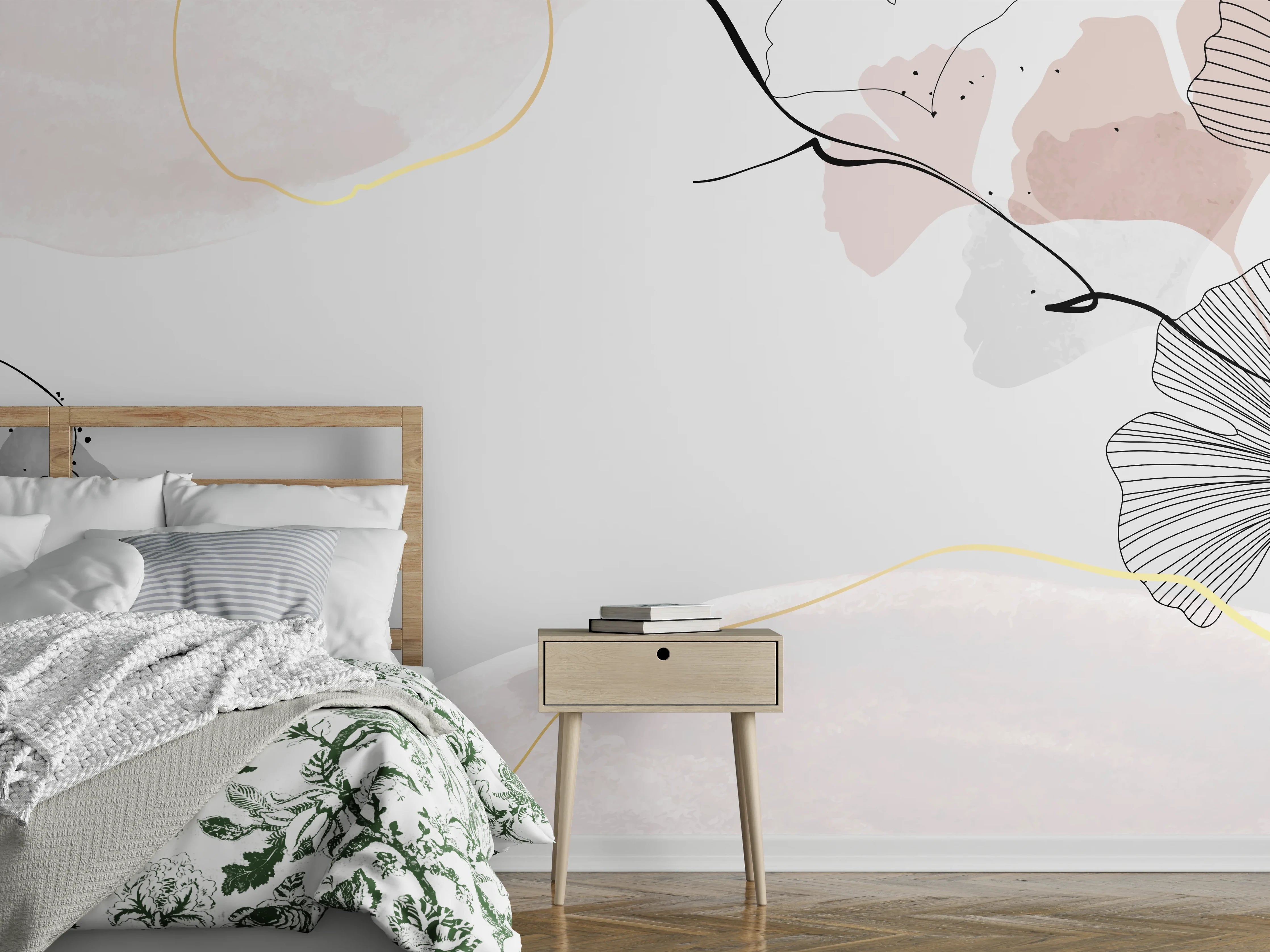 Wandverkleidung Schlafzimmer - Abstraktes Ginkgo-Blatt Design