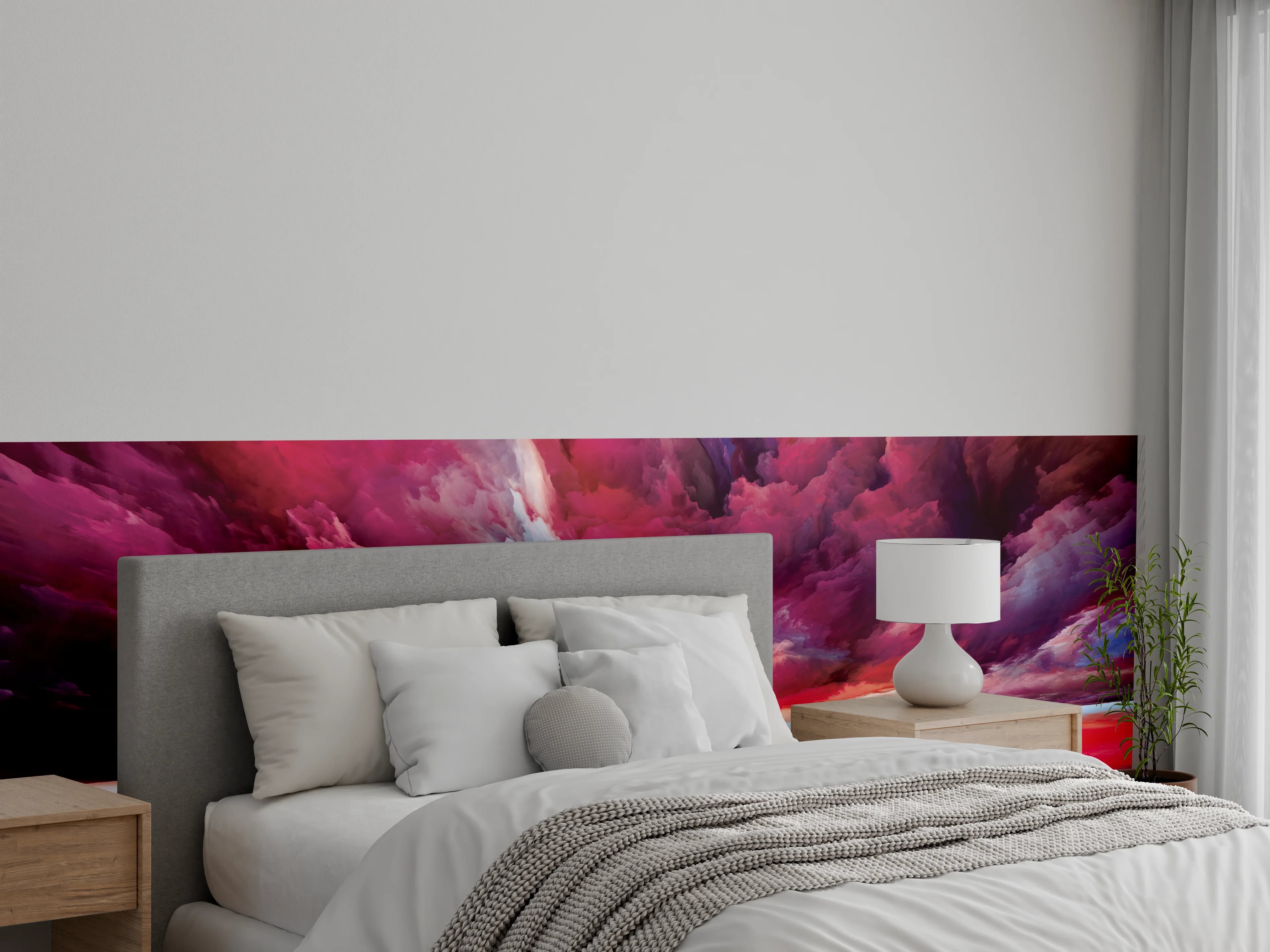 Wandverkleidung Schlafzimmer - Abstraktes Himmelsmeer in Pink und Rot
