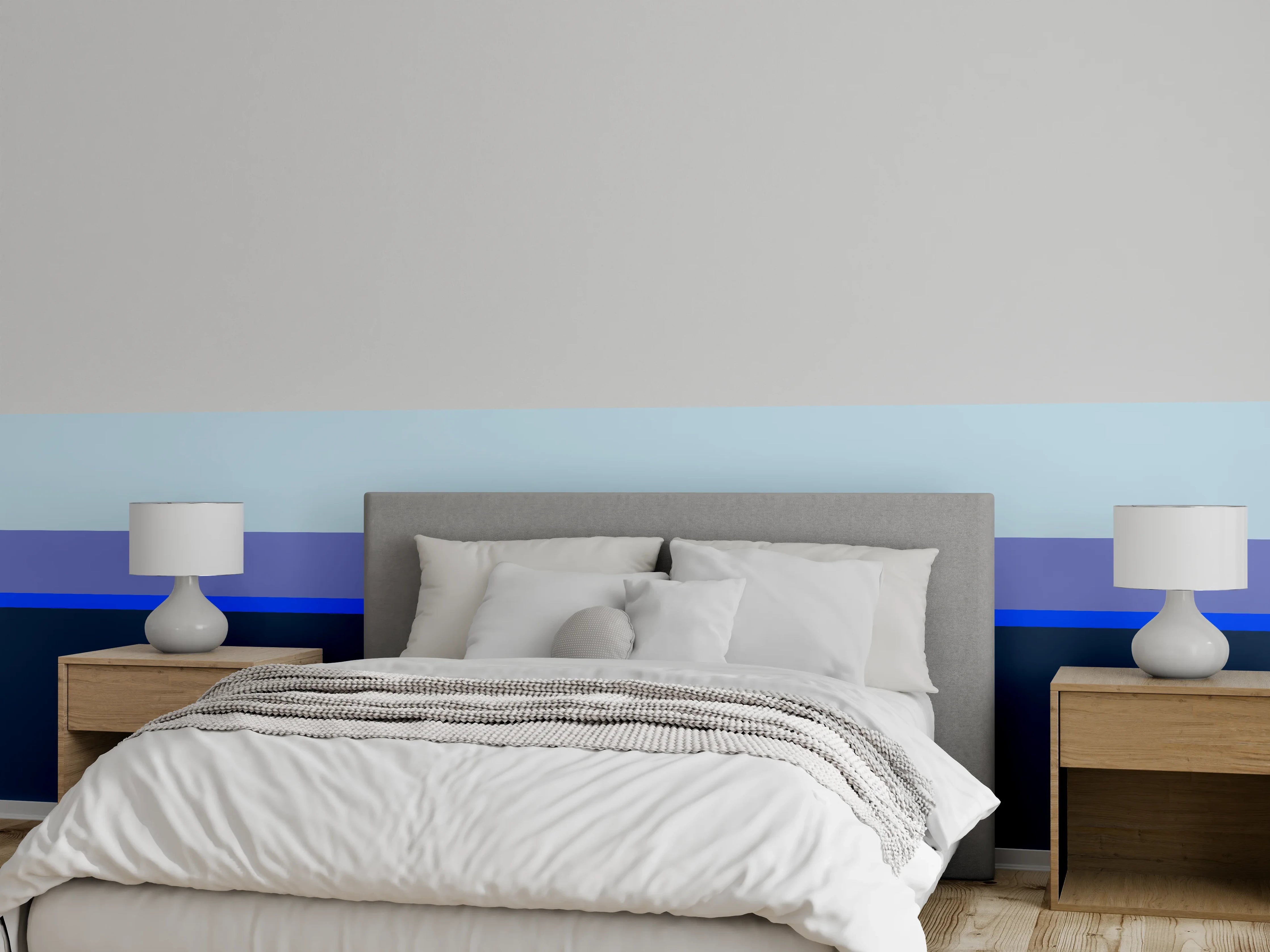 Wandverkleidung Schlafzimmer - Abstraktes Horizont-Design Blau Töne
