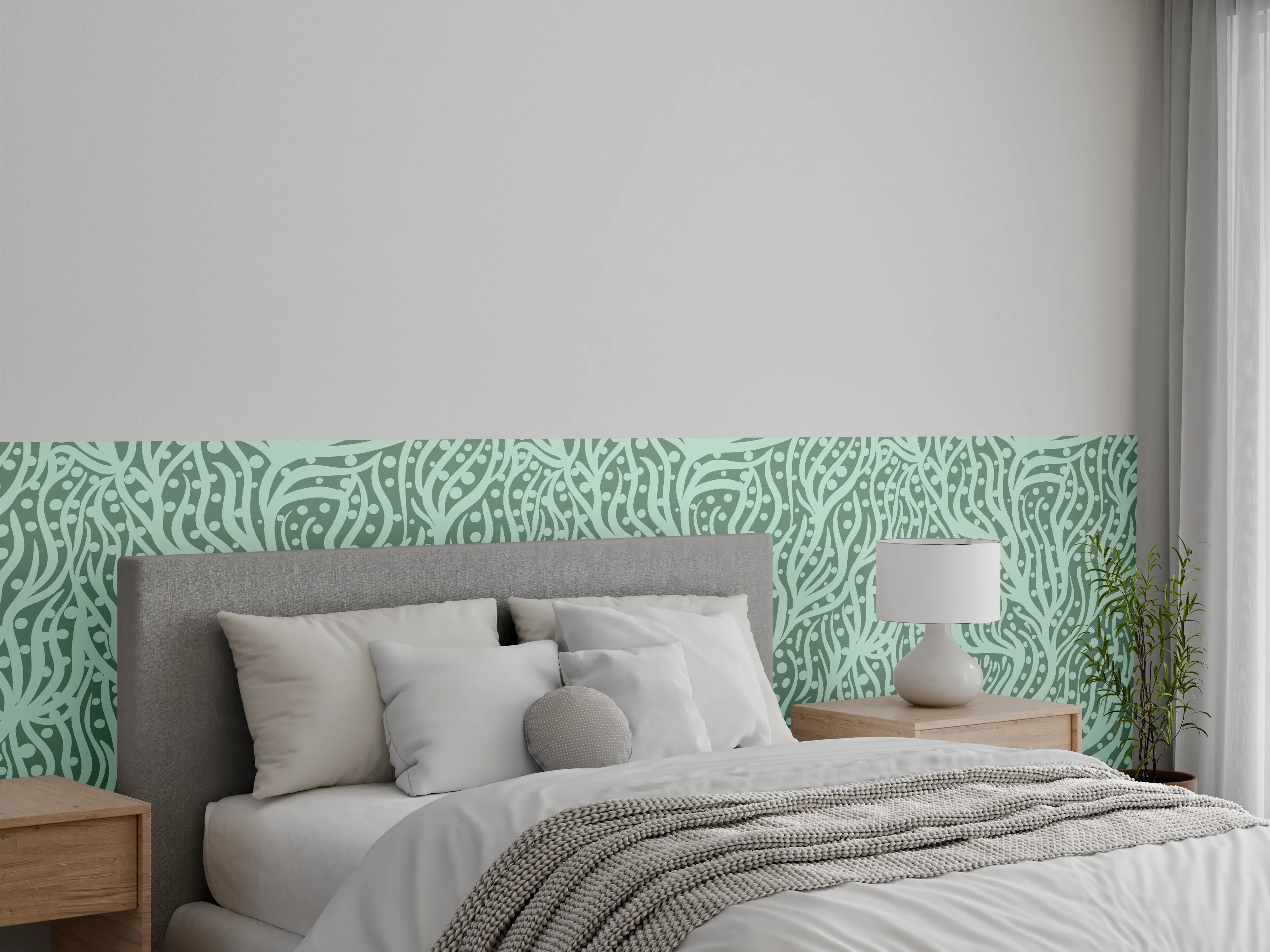 Wandverkleidung Schlafzimmer - Abstraktes Korallenmuster Grün-Türkis