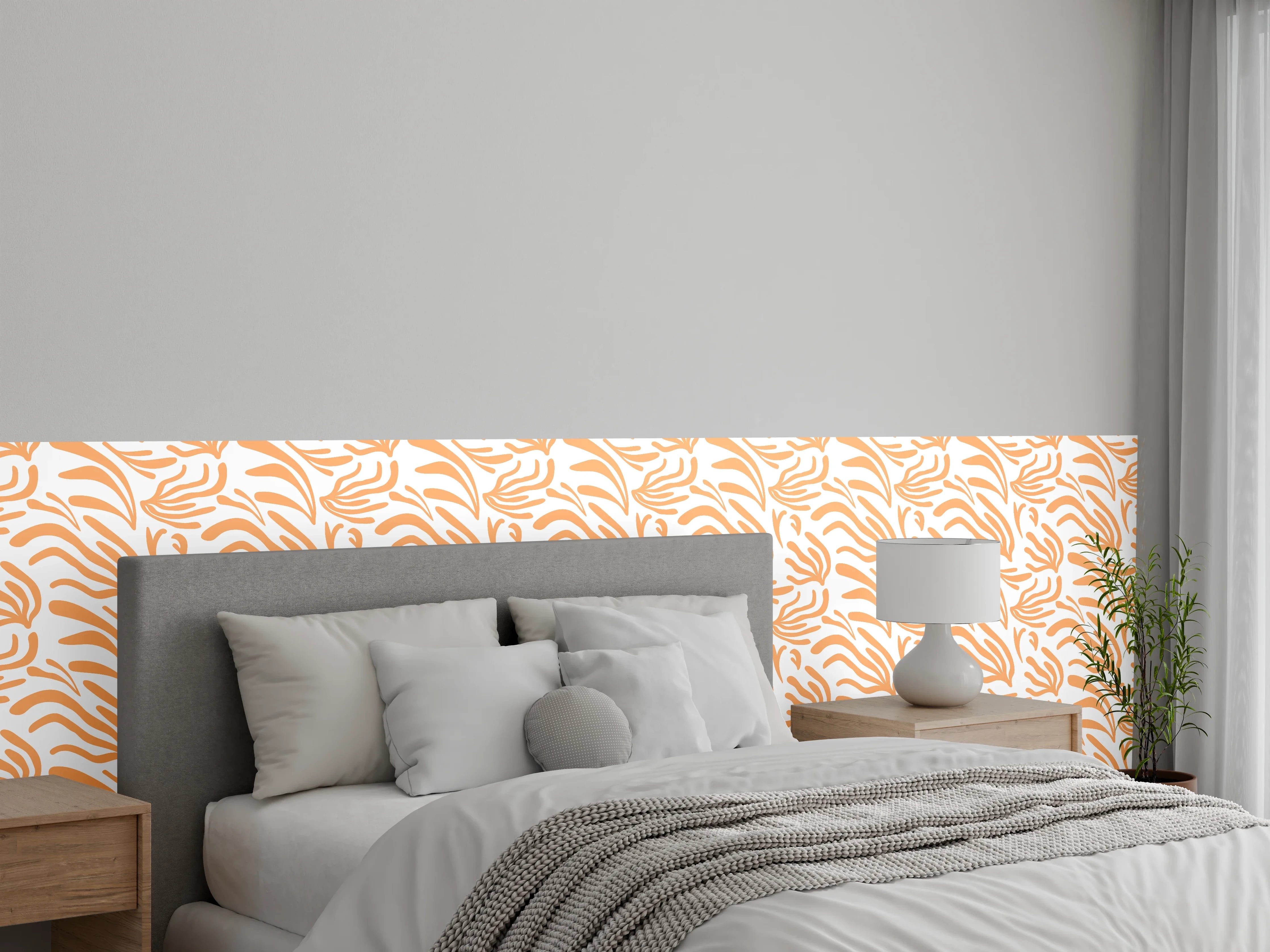 Wandverkleidung Schlafzimmer - Abstraktes Korallenmuster Orange Weiß