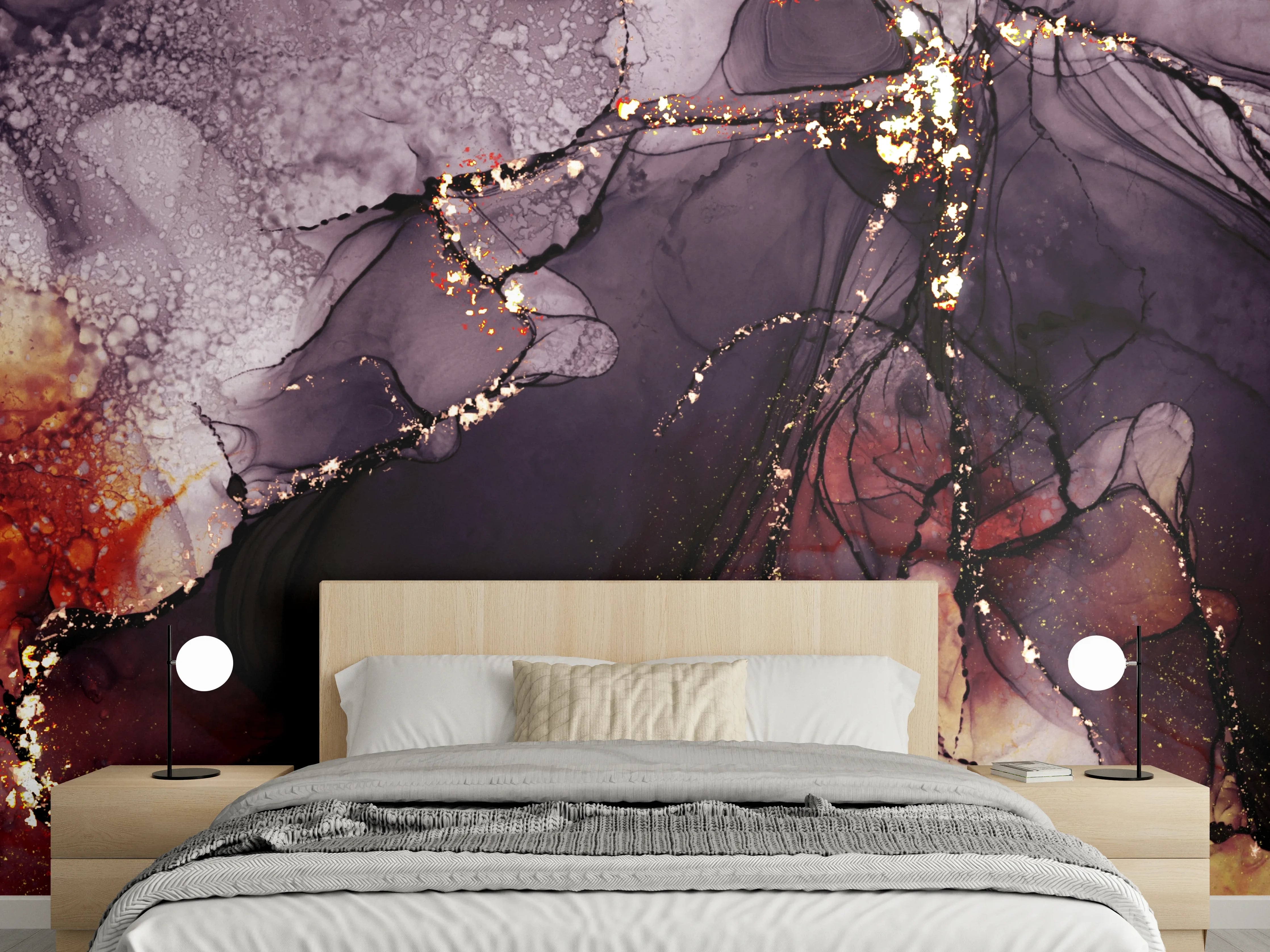 Wandverkleidung Schlafzimmer - Abstraktes Kunstwerk in Schwarz-Gold