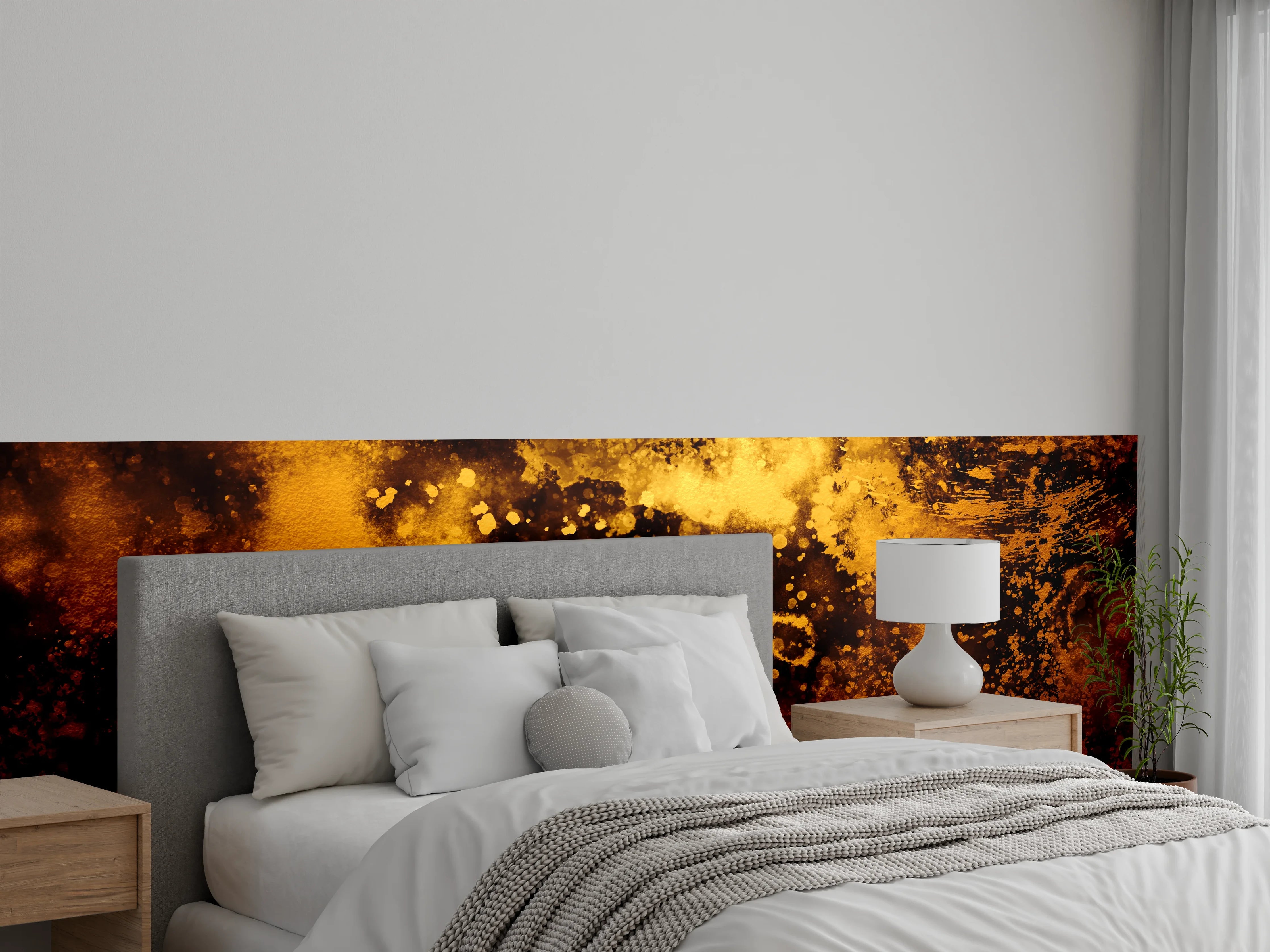 Wandverkleidung Schlafzimmer - Abstraktes Kunstwerk in goldenen Farbtönen