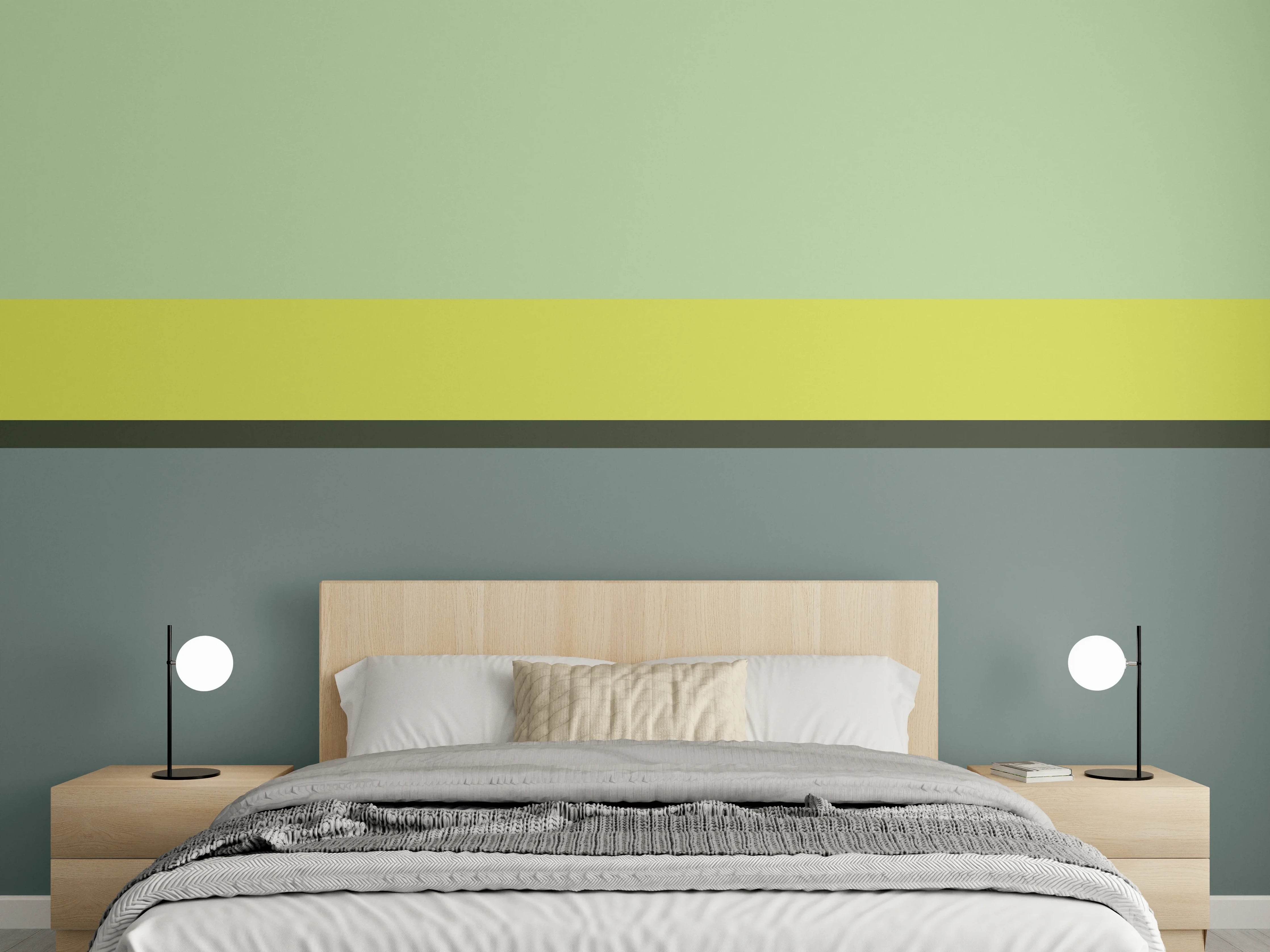 Wandverkleidung Schlafzimmer - Abstraktes Linienmuster in Pastellgrün
