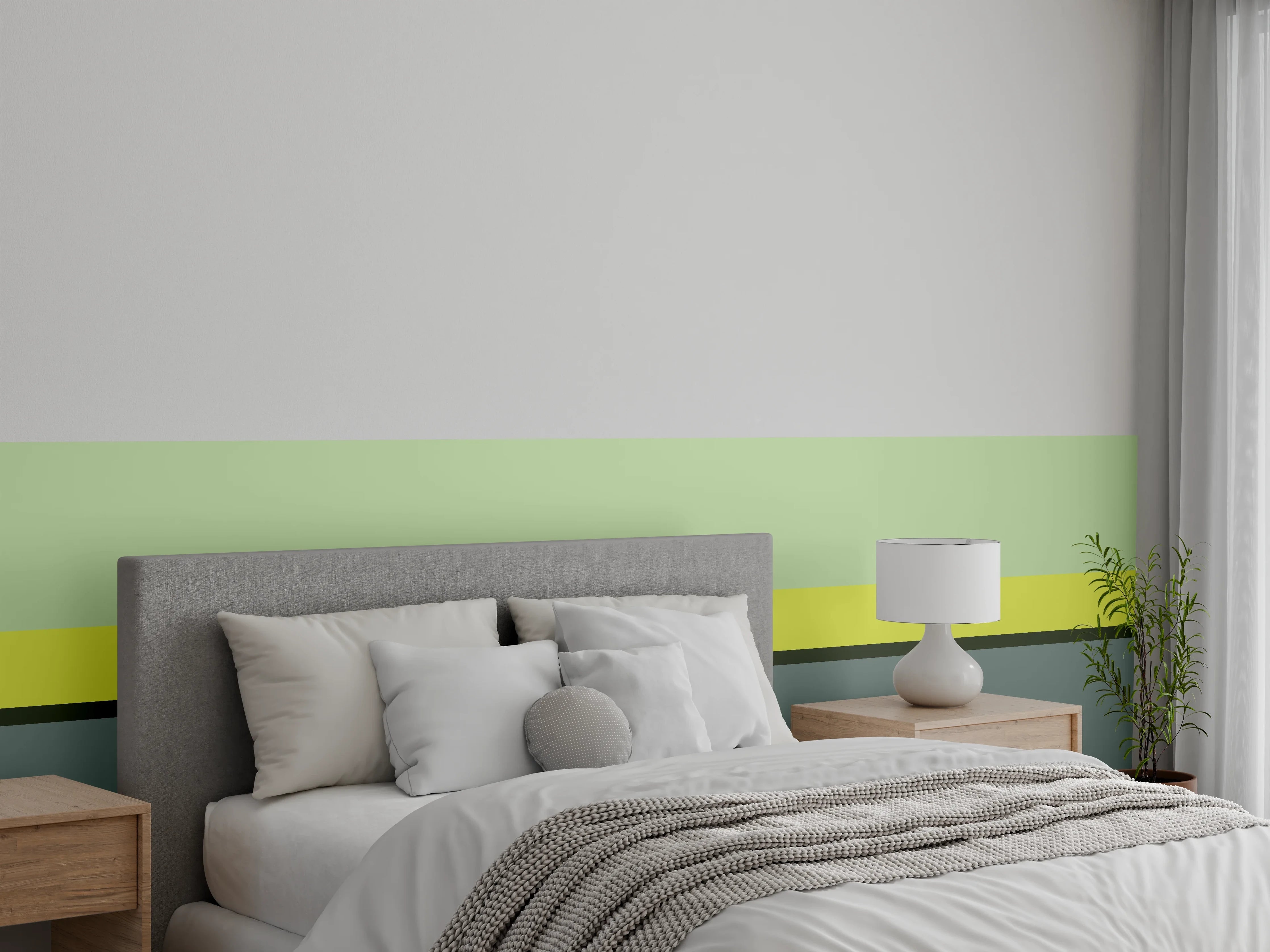 Wandverkleidung Schlafzimmer - Abstraktes Linienmuster in Pastellgrün