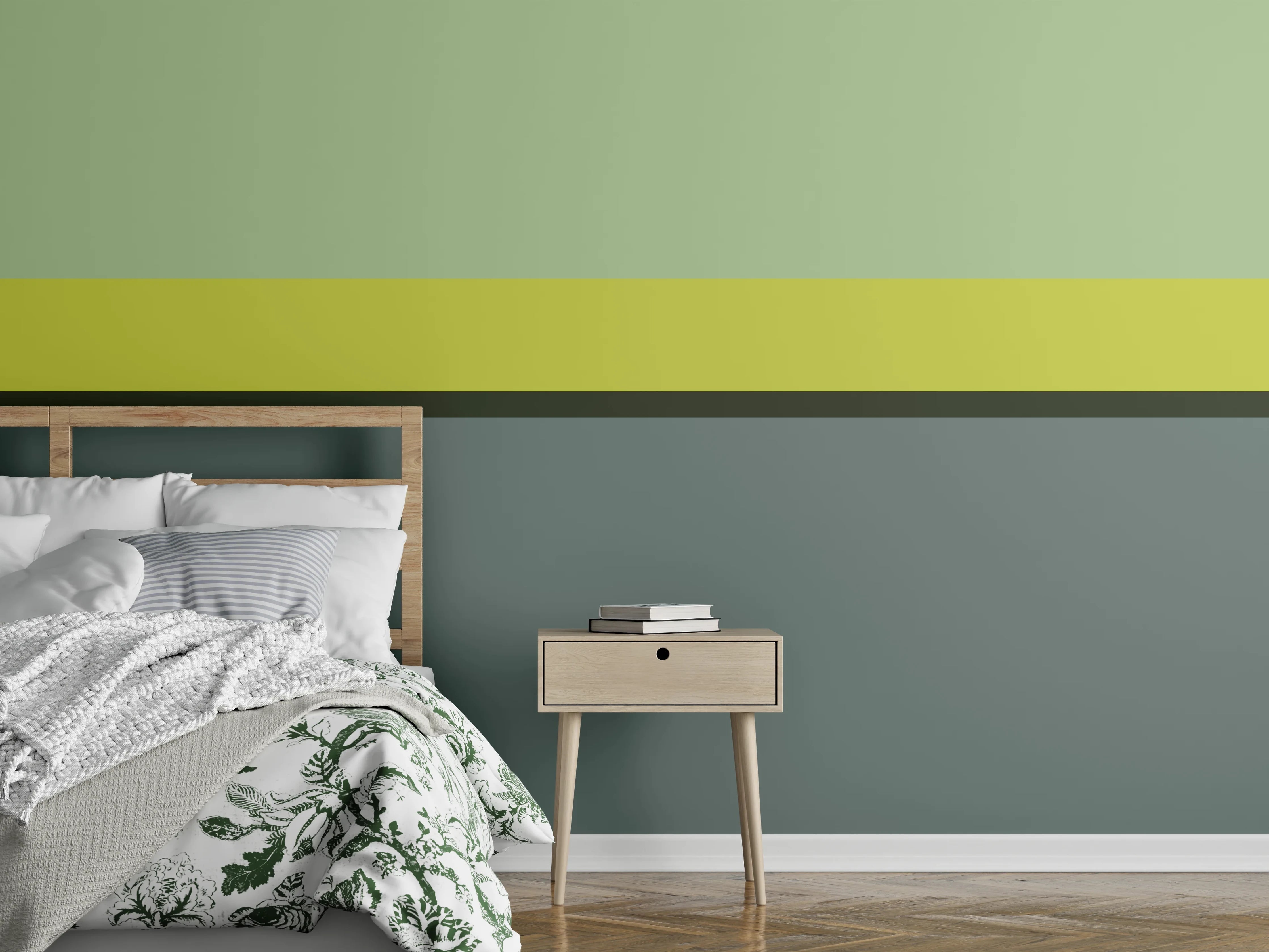 Wandverkleidung Schlafzimmer - Abstraktes Linienmuster in Pastellgrün
