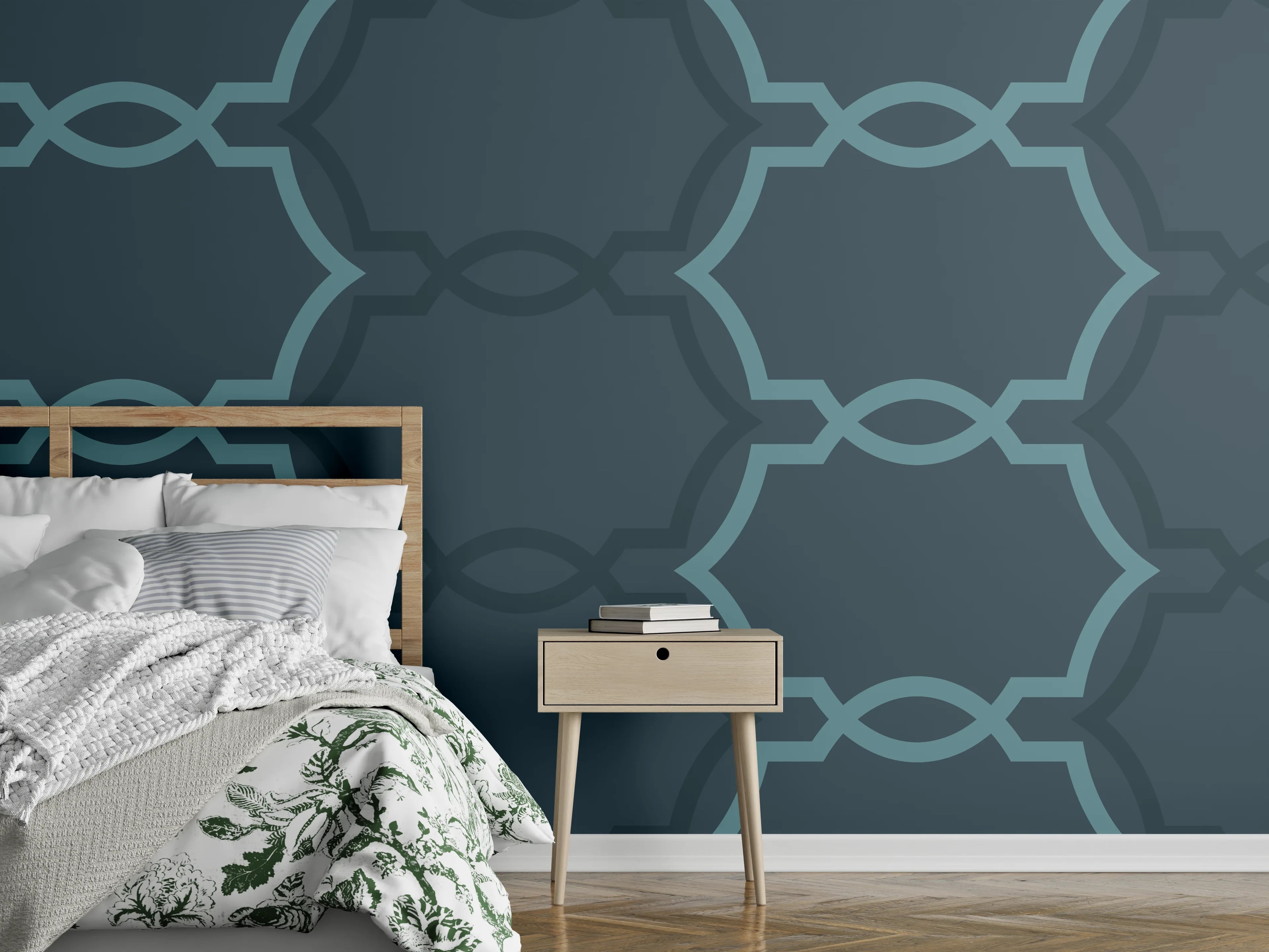 Wandverkleidung Schlafzimmer - Abstraktes Muster Dunkelblau