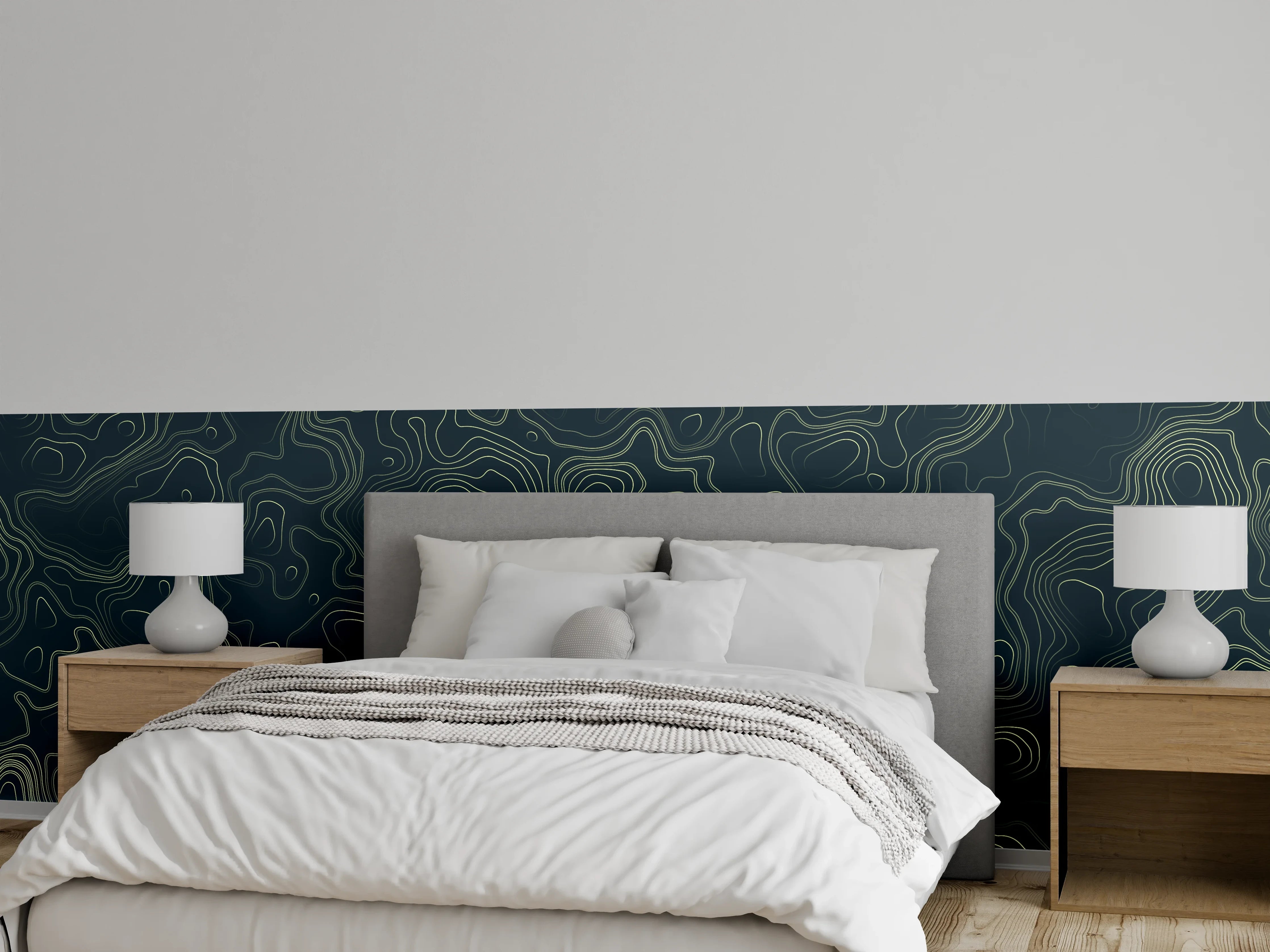 Wandverkleidung Schlafzimmer - Abstraktes Muster auf gräulichem Hintergrund