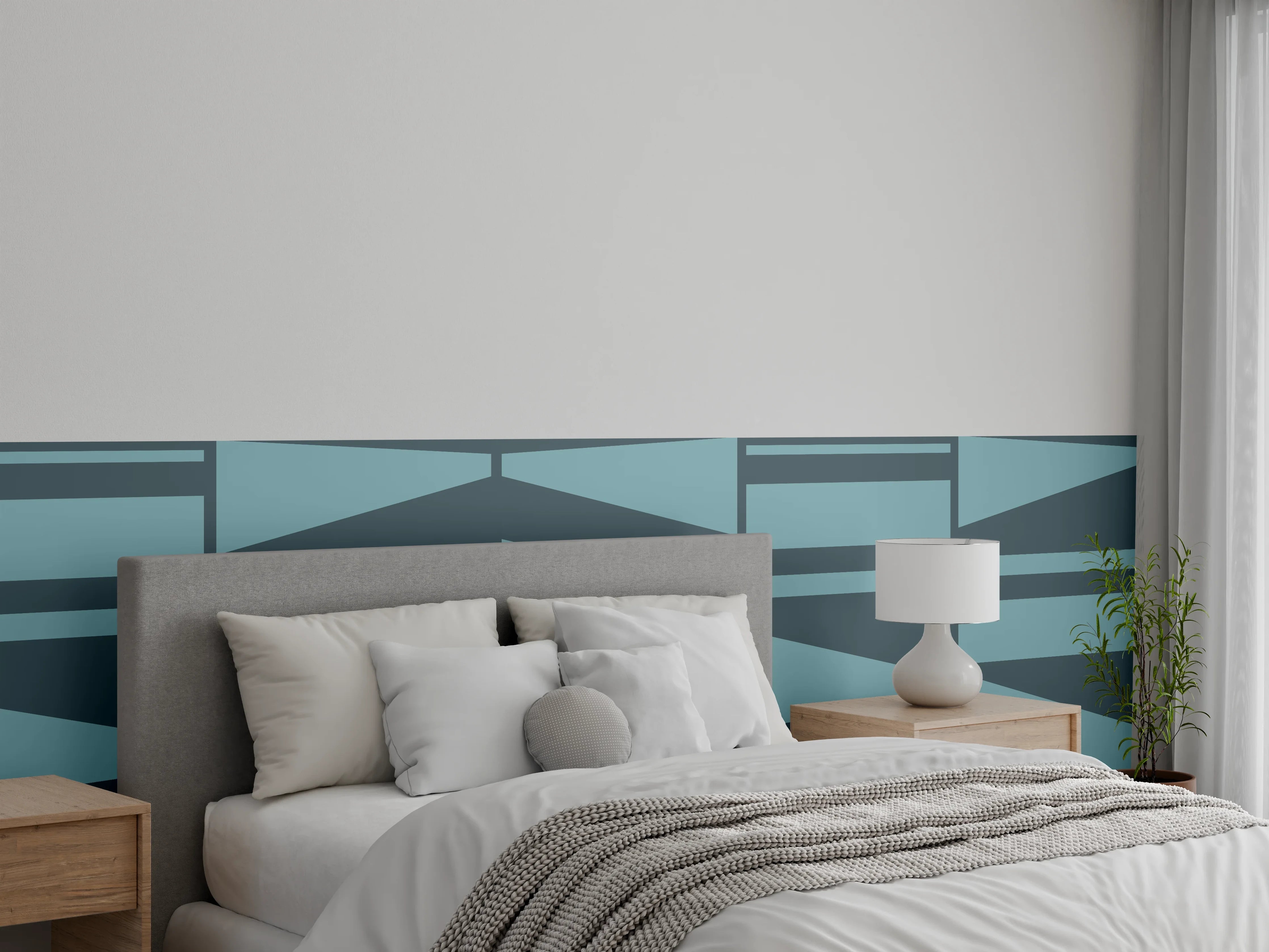 Wandverkleidung Schlafzimmer - Abstraktes Muster in Blautönen
